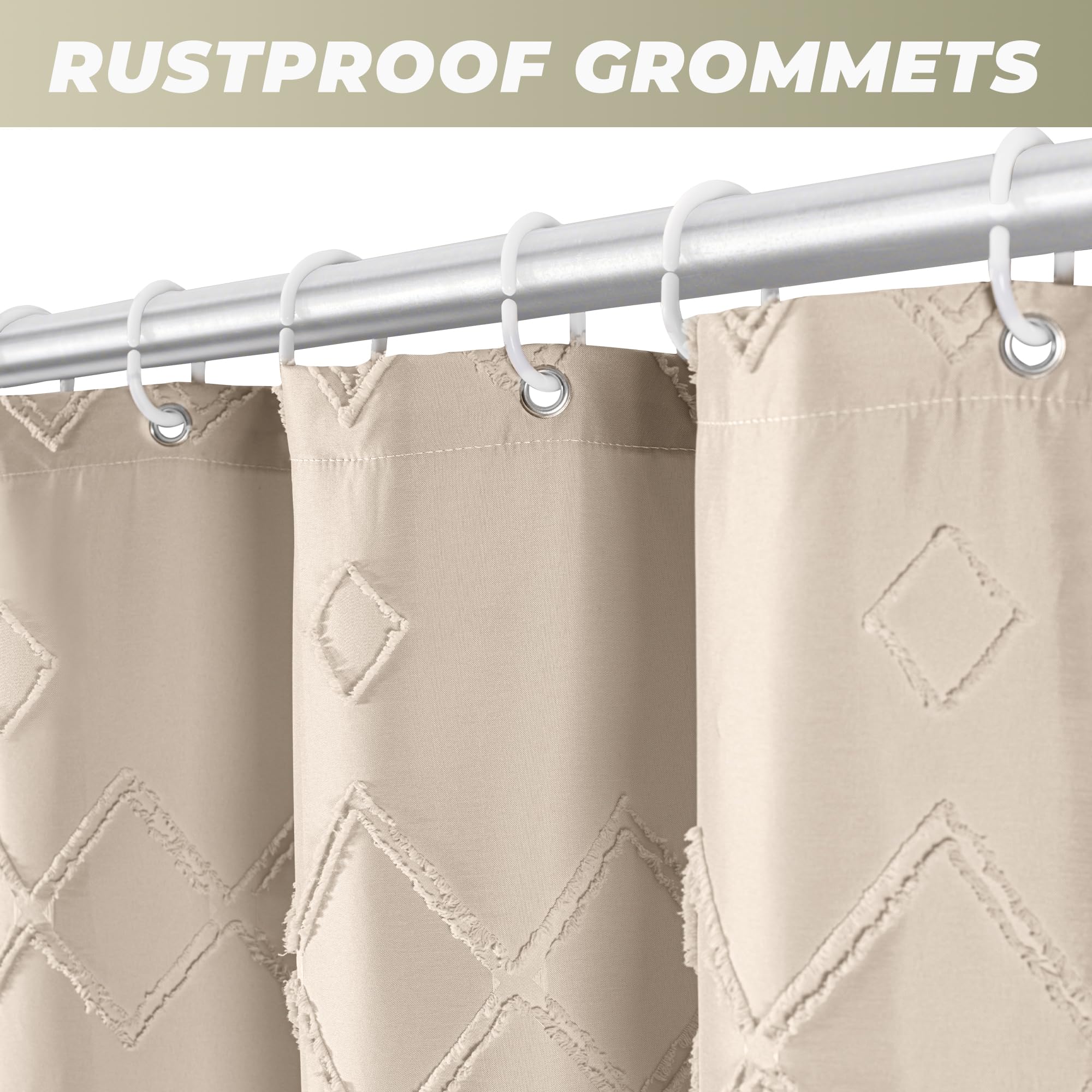 Seasonwood Beige Shower Curtain, Boho Woven Tufted Geometric Fabric Shower Curtain for Bathroom Modern Shabby Chic Textured Waterproof Farmhouse Cloth Shower Curtains, 72 x 72 Inches