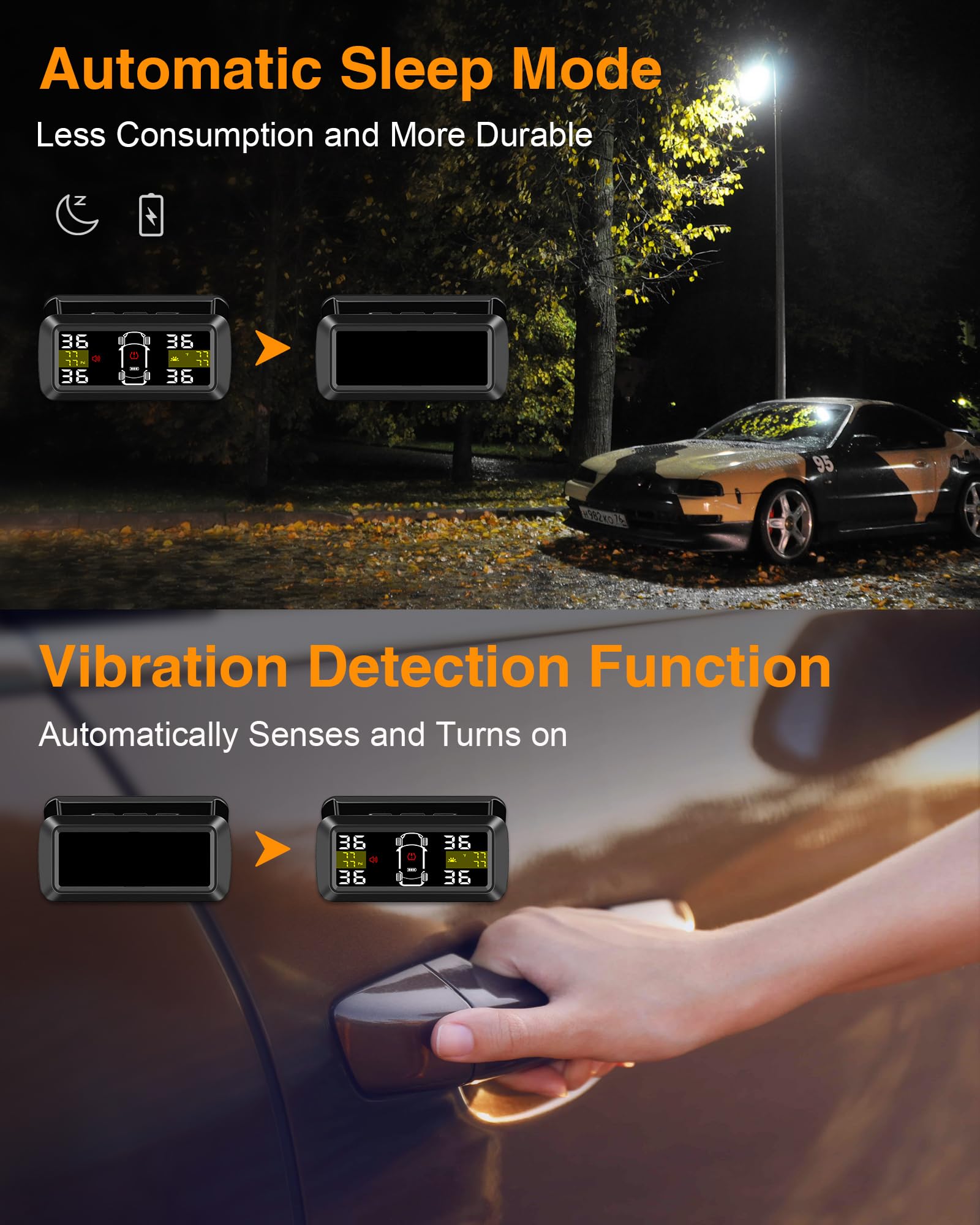 Tire Pressure Monitoring System 【2024 Upgrade Detached Bracket】Wireless Solar TPMS Tire Pressure Monitor Installed on Windowshield with 4 External Sensors Real-Time Display 5-87PSI for Car RV SUV MPV