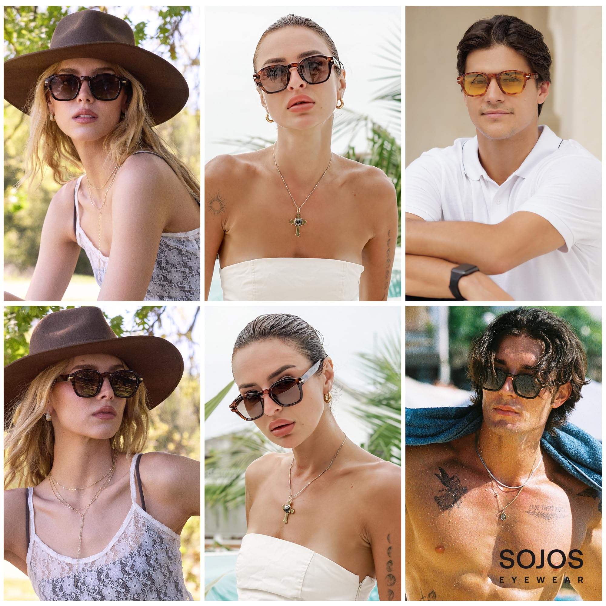 SOJOS Vintage Retro Square Polarized Sunglasses Men Trendy Womens Sun Glasses SJ2382 Tortorise Frame Coffee Grading Lens