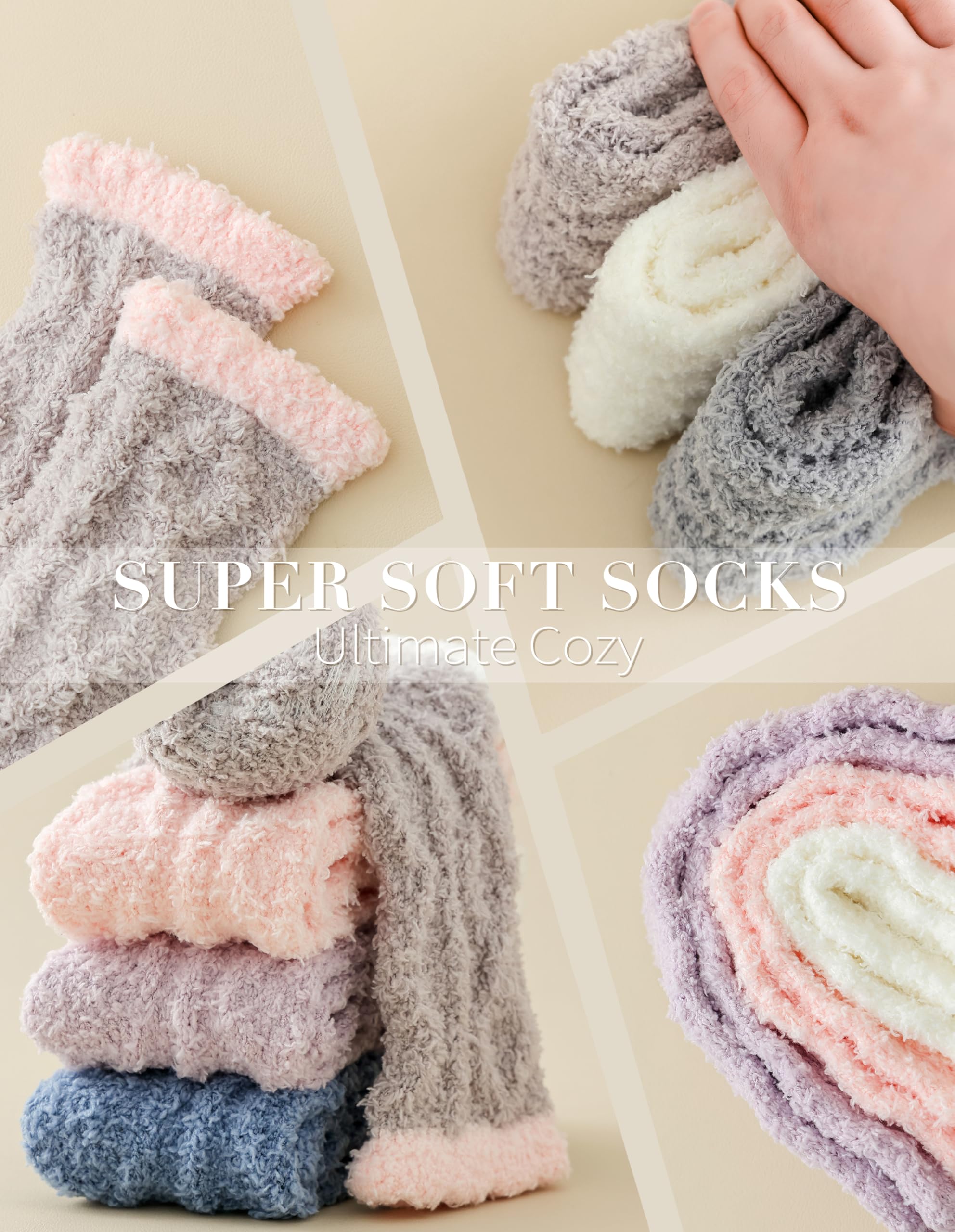 TEHOOK Fuzzy Socks for Women, Warm Soft Fluffy Socks Thick Cozy Plush Sock Winter Socks for Women 6 Pairs