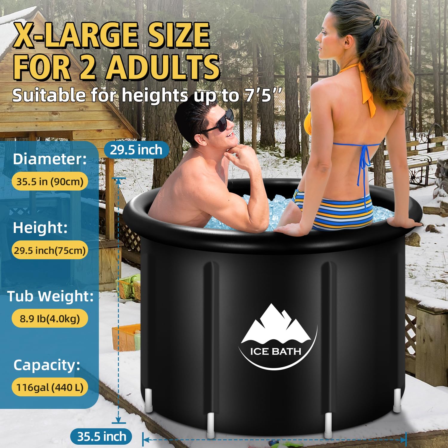 NVRGIUP Cold Plunge Tub, XL Large 116 Gal Ice Bath Tub For 2 Adults Athletes, Portable Cold Water Inflatable Plunge Pool With Cover, Multiple Layered, Carry Bag for Recovery & Cold Water Therapy