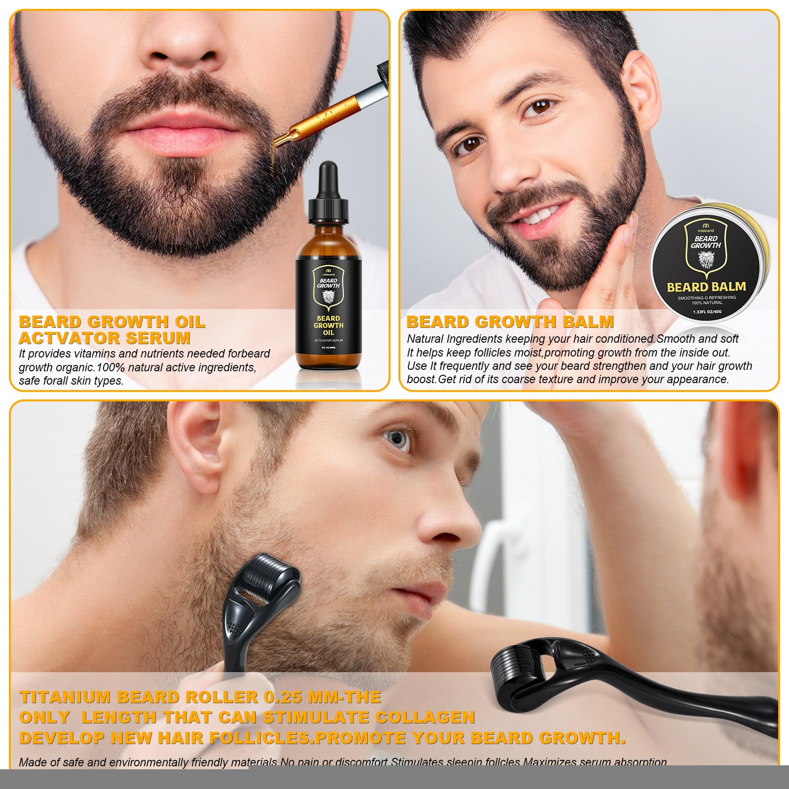 Beard Growth Kit - Beard Kit for Men, Beard Growth Oil (2oz), Beard Balm, Beard Comb, Massager for Spot/Patchy Beard - Christmas, Anniversary, Birthday Gifts for Men, Dad, Husband, Boyfriend