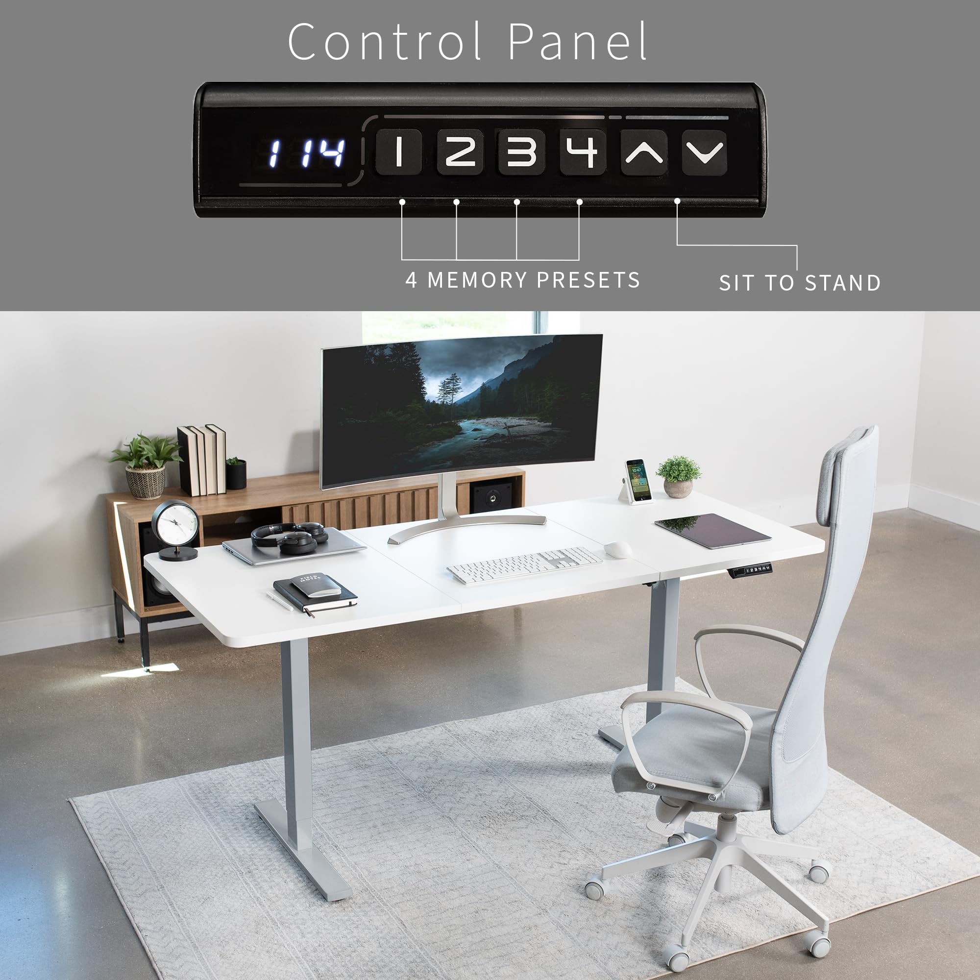 VIVO Electric 71 x 30 in Standing Desk, Memory Height Adjustment, 1B Series, White Top Gray Frame, DESK-KIT-1G7W