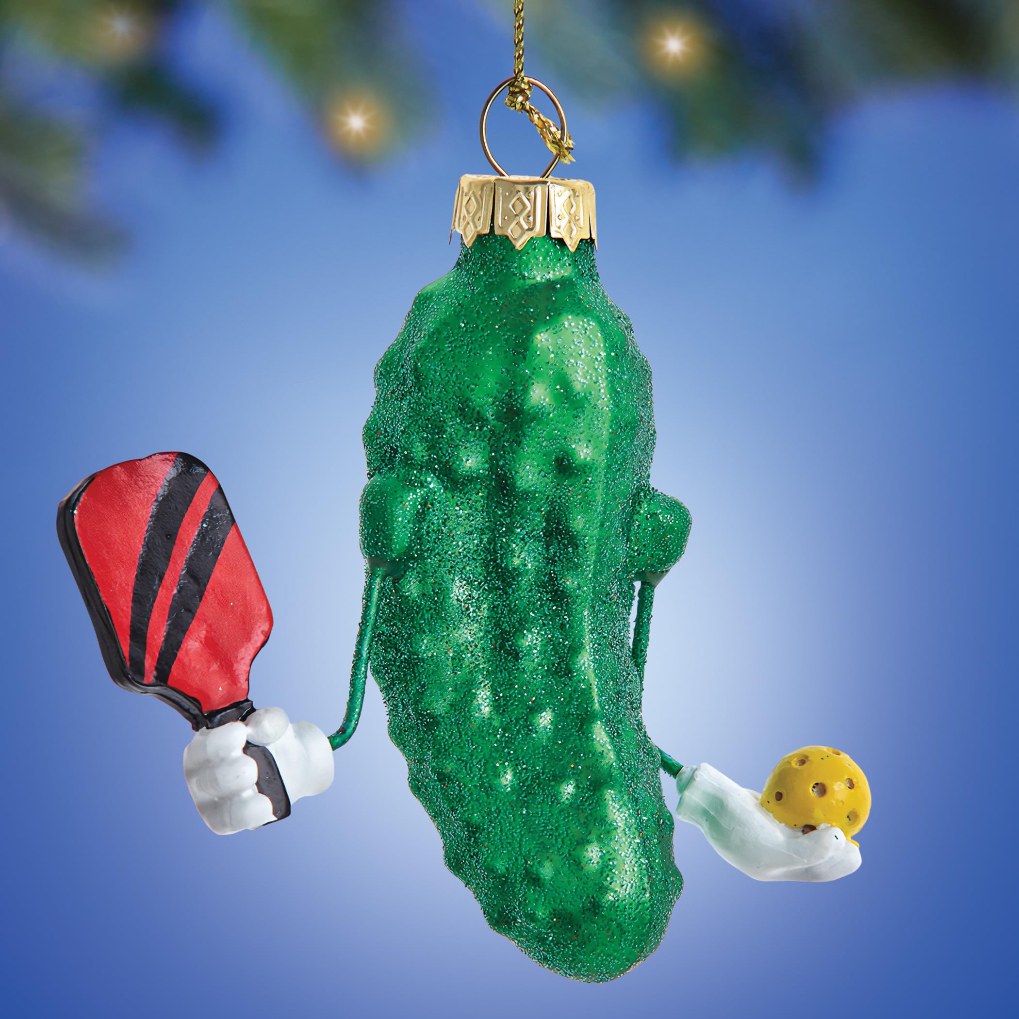 Kurt S. Adler Glass Pickleball Pickle Ornament 3 Inch