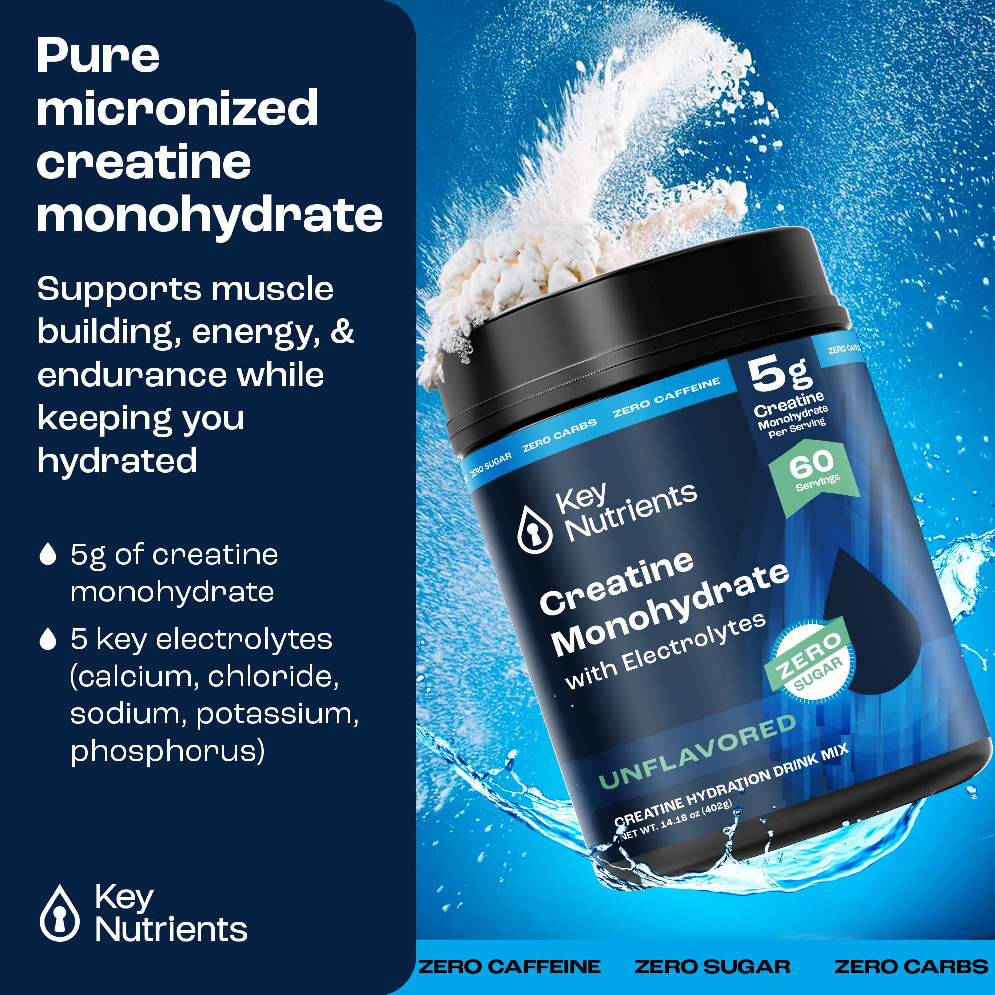 KEY NUTRIENTS Creatine Monohydrate, Creatine Monohydrate Powder, Creatine Powder, Unflavored Monohydrate Creatine, Micronized Creatine Monohydrate Micronized Creatine Powder Supplement