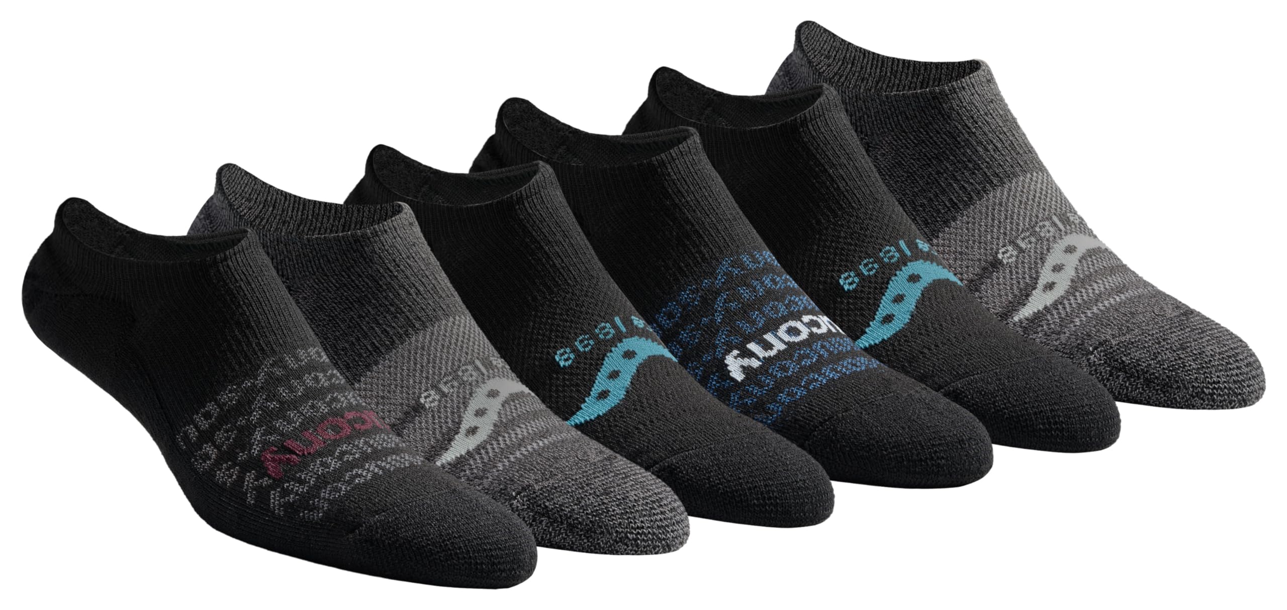 Saucony Men's RunDry Mesh Ventilating Comfort Fit Performance No-Show Socks, Available in M-XXL (6, 12, 18, Sneaker Charcoal Fashion (6 Pairs), Large