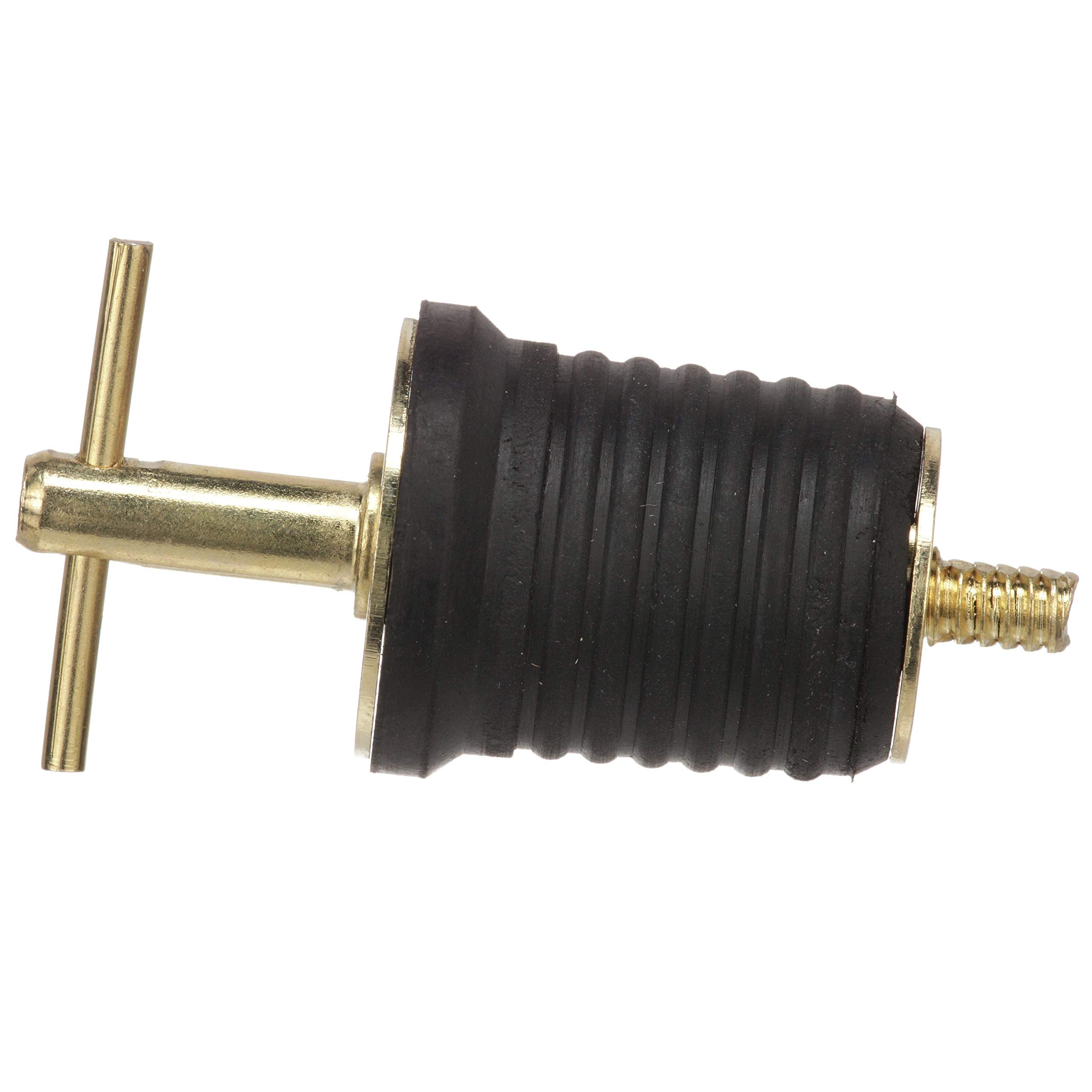 Attwood 11587-4 T-Handle Drain Plug, for 1-Inch-Diameter Drains, Locks in Place, Brass-Plated Handle