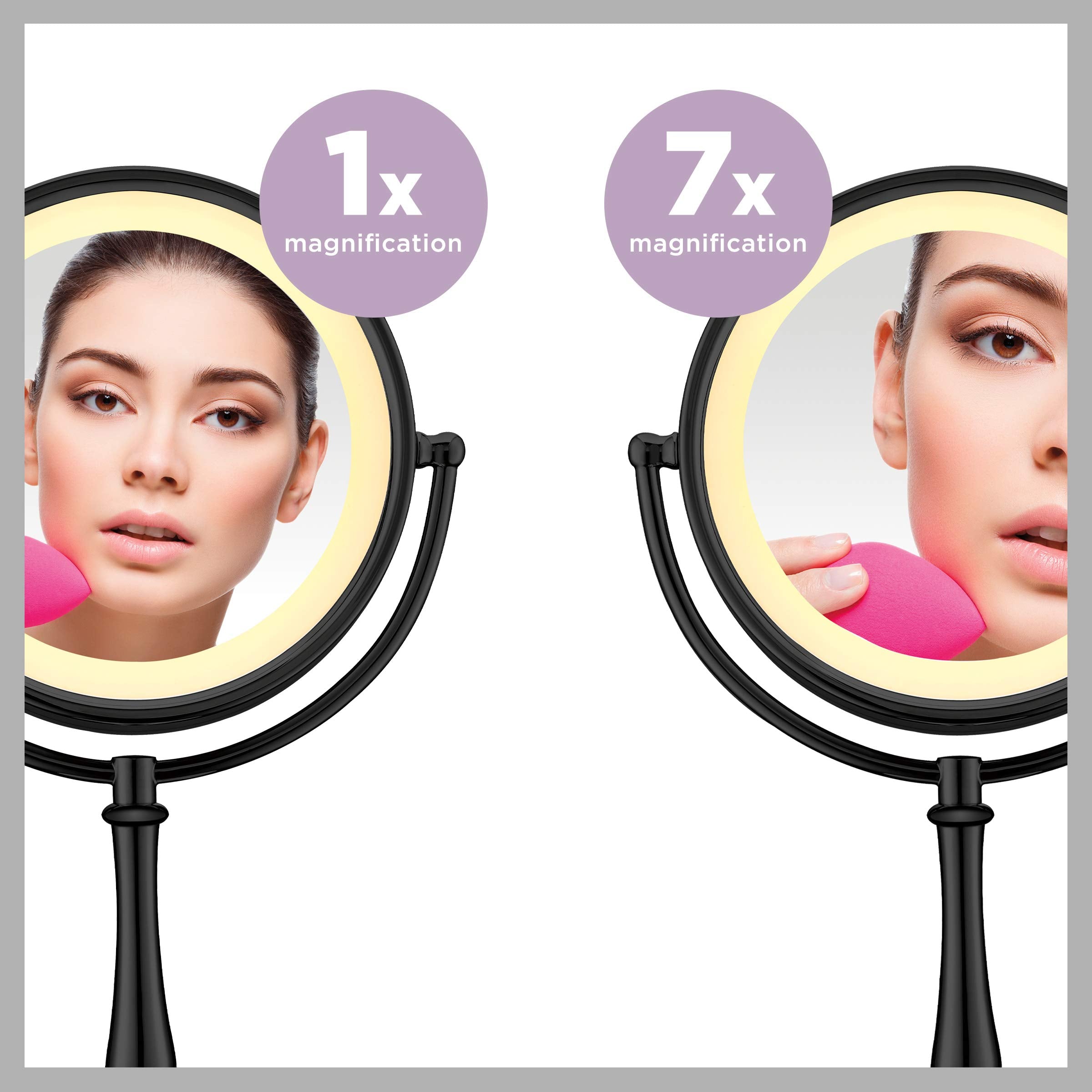 Conair Tabletop Mount Reflections Double-sided Incandescent Lighted Vanity Makeup Mirror, 1x/7x magnification, Matte Black finish