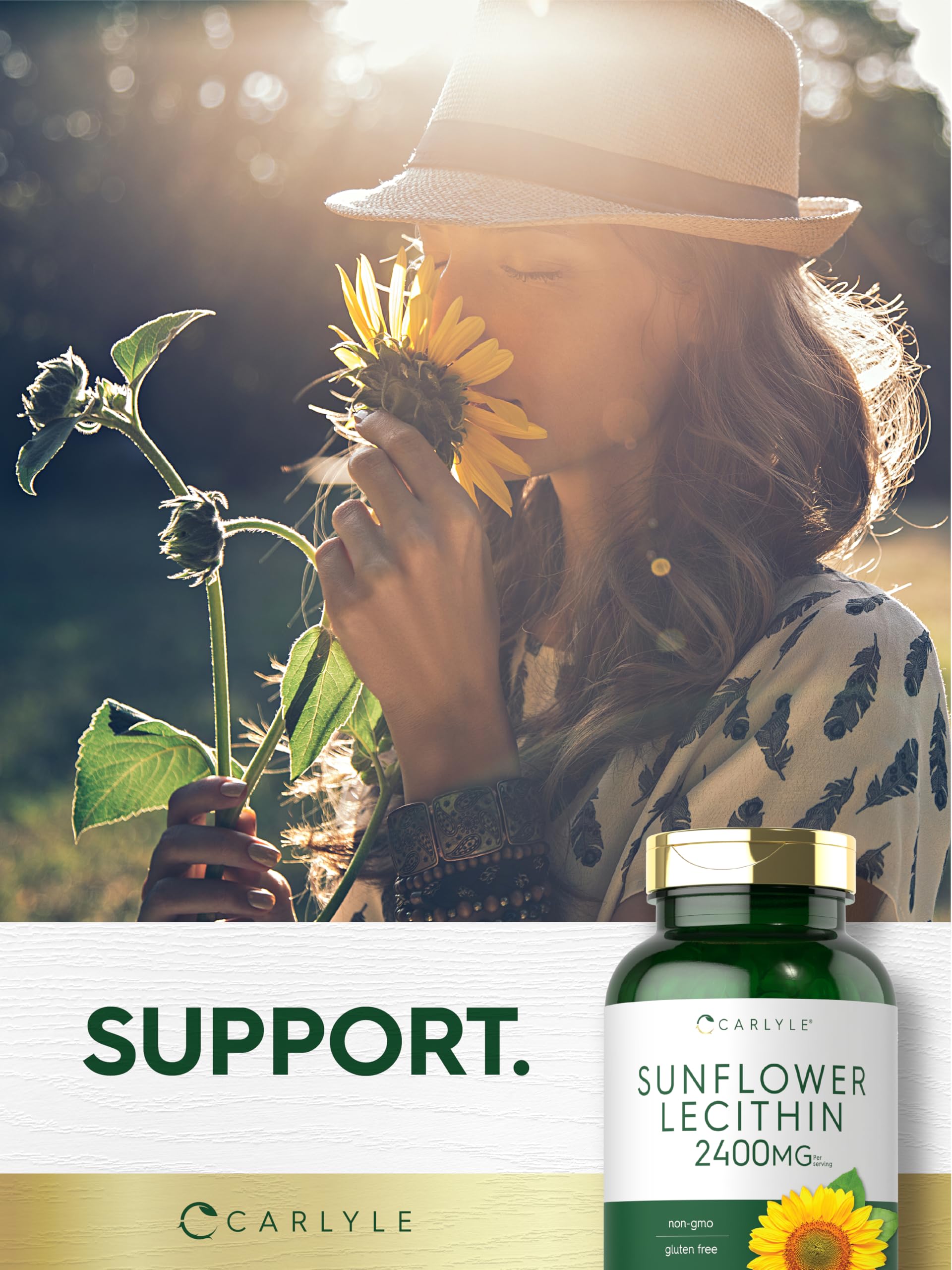 Carlyle Sunflower Lecithin Softgel Capsules | 2400mg | 200 Count | Rich in Phosphatidyl Choline | Non-GMO, Soy Free, Gluten Free Supplement