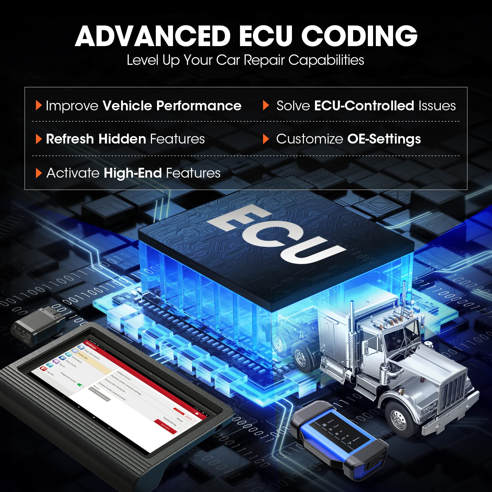 LAUNCH X431 V+ 5.0, SmartLink C Heavy Duty Truck Scanner for Commercial/Passenger Vehicles, J2534 D-PDU, ECU Program, ECU Coding, Topology, 60 Reset, Bi-Directional Scan Tool, All System