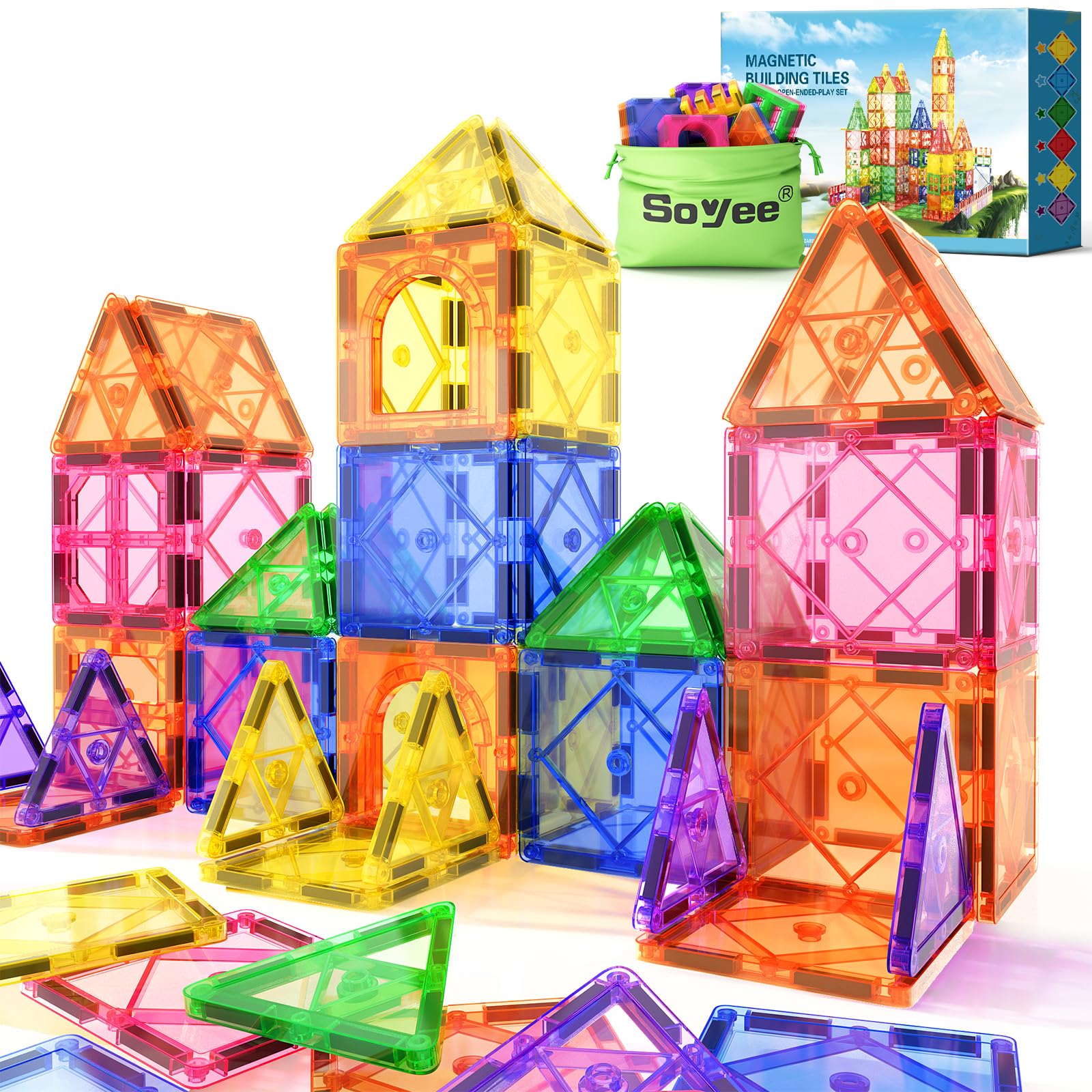Magnetic Tiles Toddler Toys Magnetic Building Blocks for Kids Ages 3-12 STEM Educational Toys for Girls & Boys Sensory Toys for Kids with Autism Classroom Must Haves Easter Basket Stuffers for Toddler