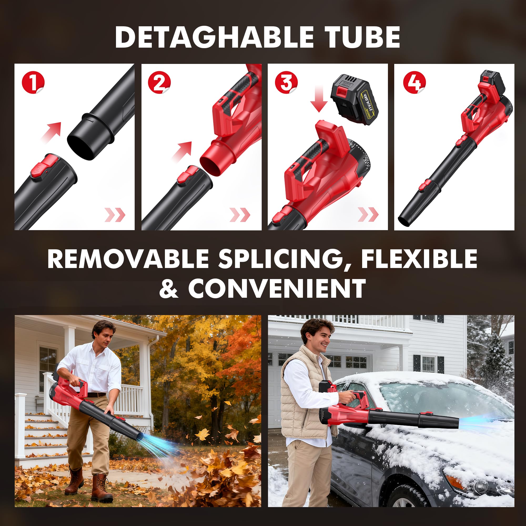 Leaf Blower Cordless - 21V Powerful Electric Leaf Blower with 2×4.0Ah Batteries and Charger, 6 Speed Modes, Lightweight Battery Powered Leaf Blowers for Yard Cleaning, Lawn Care, Blowing Leaves,Patio