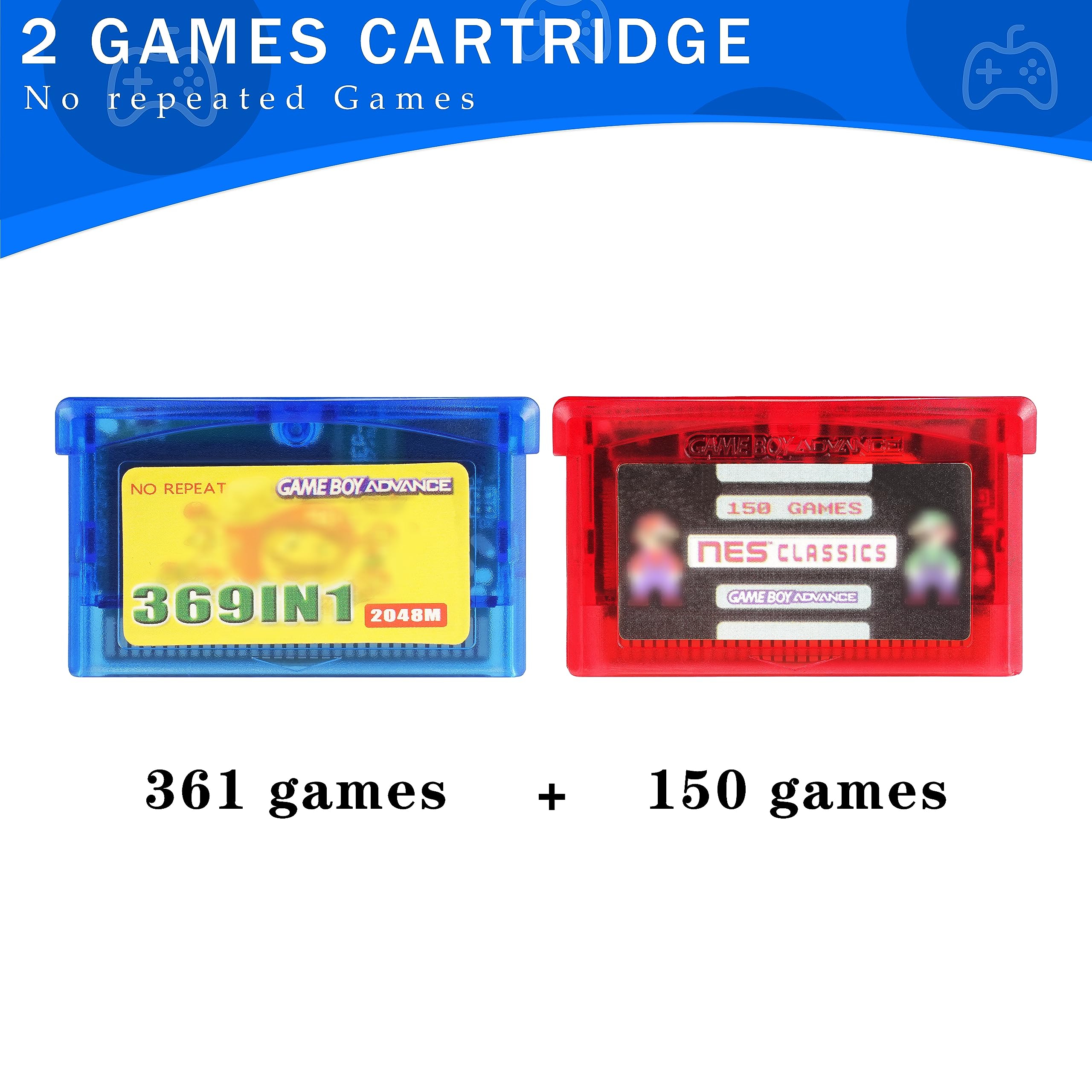 Lenporl 369 in 1 Games Card and 150 NES Classics Game Cartridge for GBA/GBA SP/GBM/NDS/NDSL Game Console 2pcs