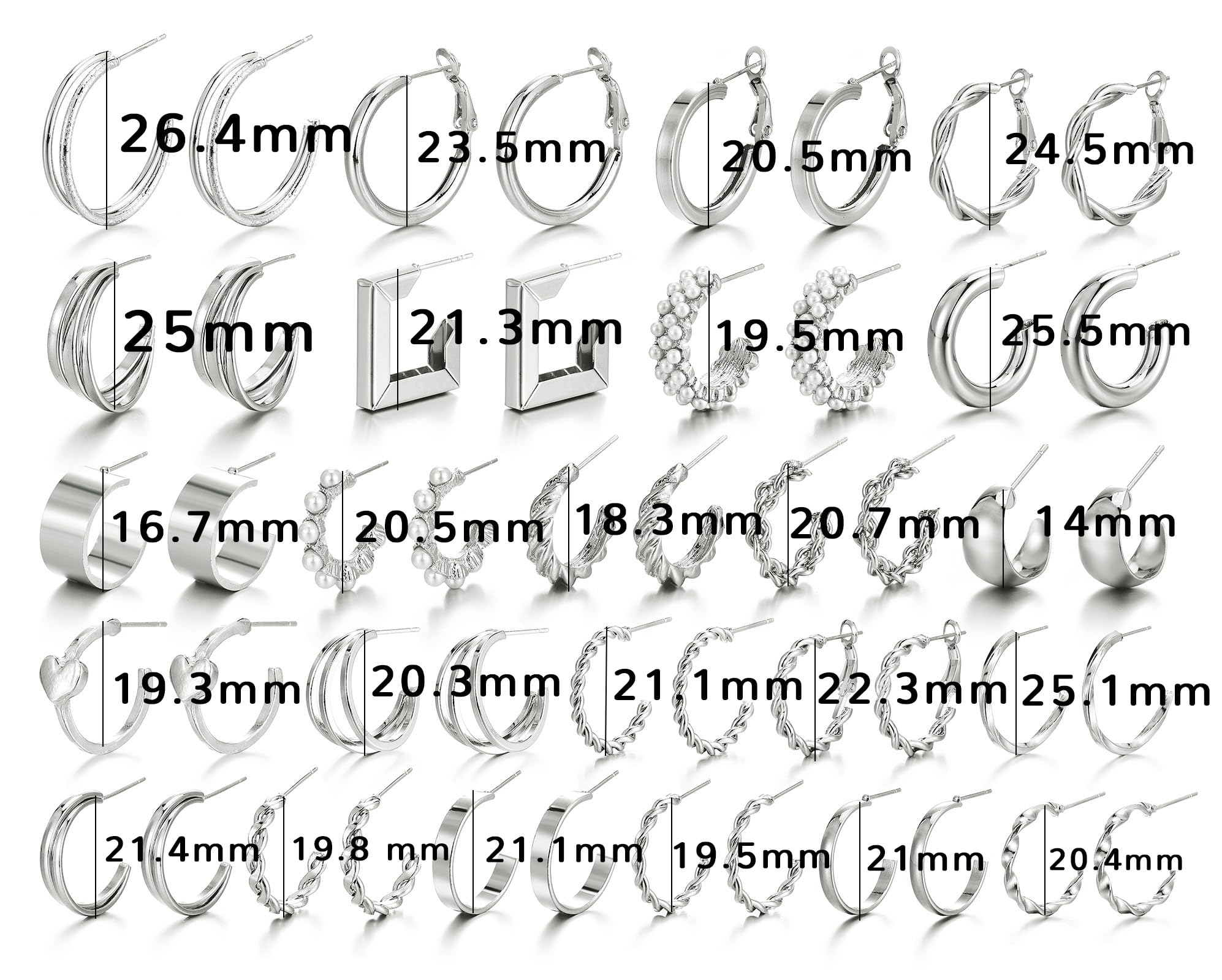 IFKM 24 Pairs Silver Hoop Earrings Set For Women Girls Hypoallergenic Chunky Chain Twisted Open Hoops Dangle Earring Packs For Birthday Party Christmas Fashion Jewelry Gift…