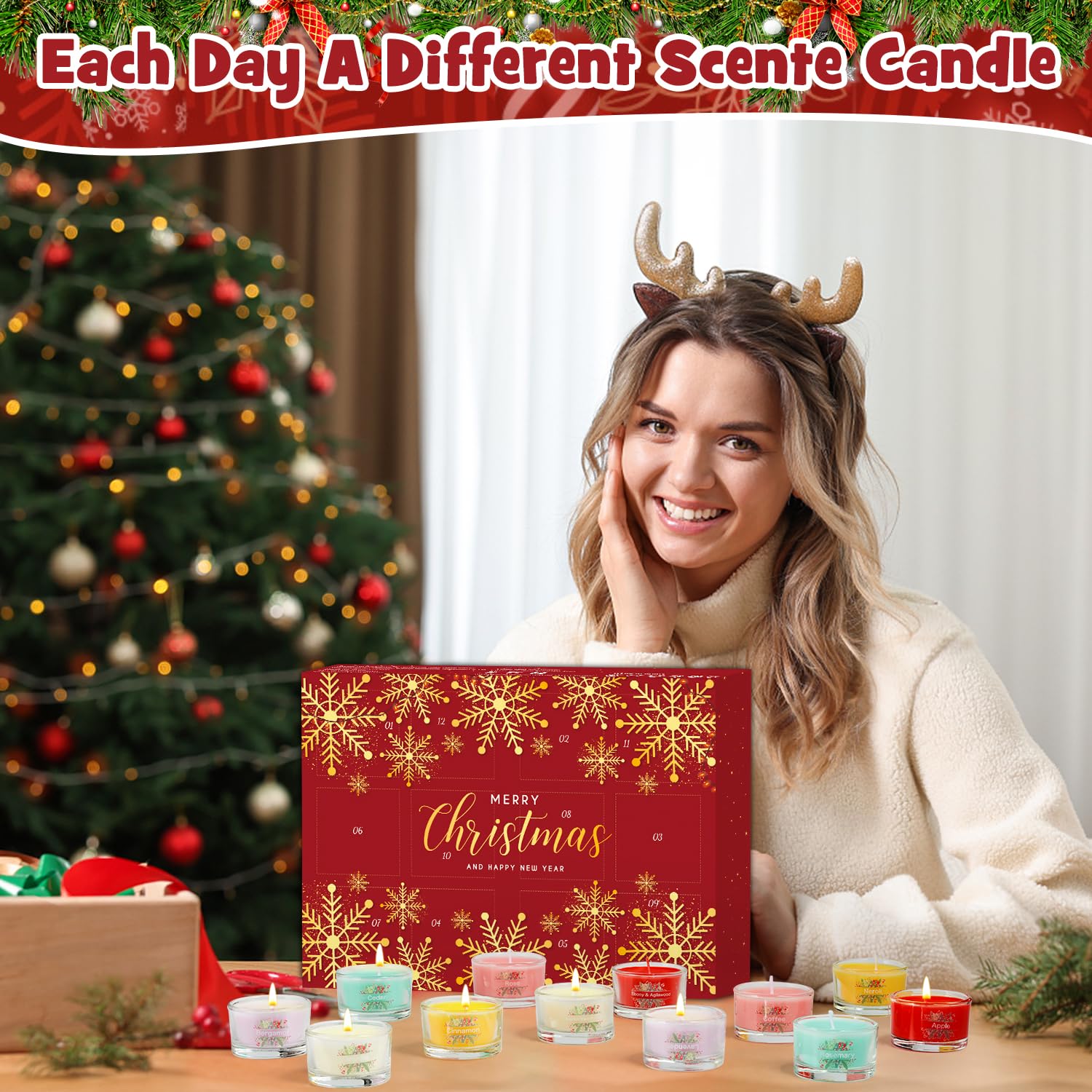 Candle Advent Calendar 2024 Adult Teens, 12 Day Christmas Countdown Calendar with Assorted Scented Candle Xmas Gifts for Mom Daughter Boss Lady