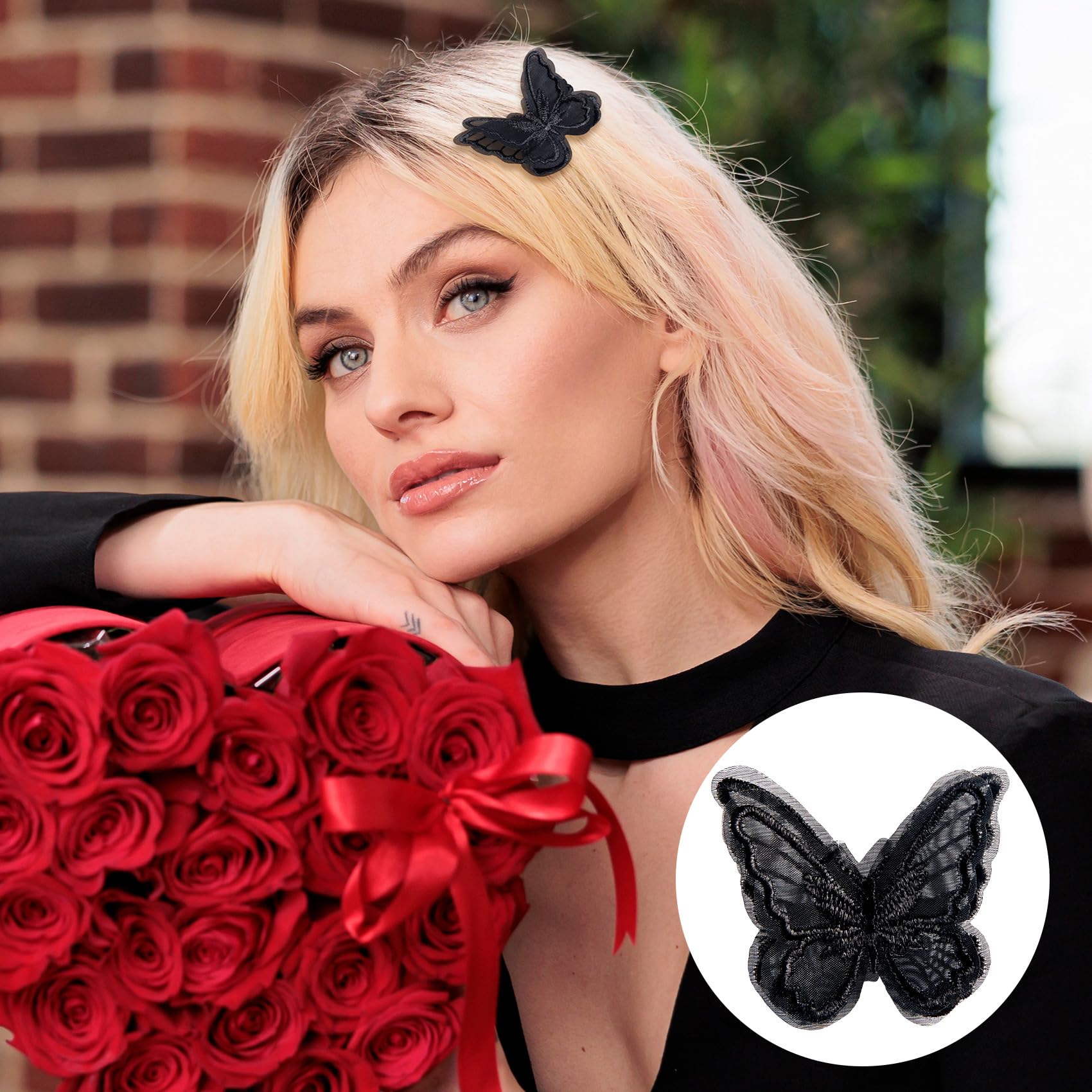 Pndeyo 10pcs Butterfly Hair Clips for Women, Non-Slip Embroidery Butterfly Hair Pins, Double-Layer Lace Butterflies Hair Barrettes Accessories for Long Short Curly Wavy Straight Hair- Black