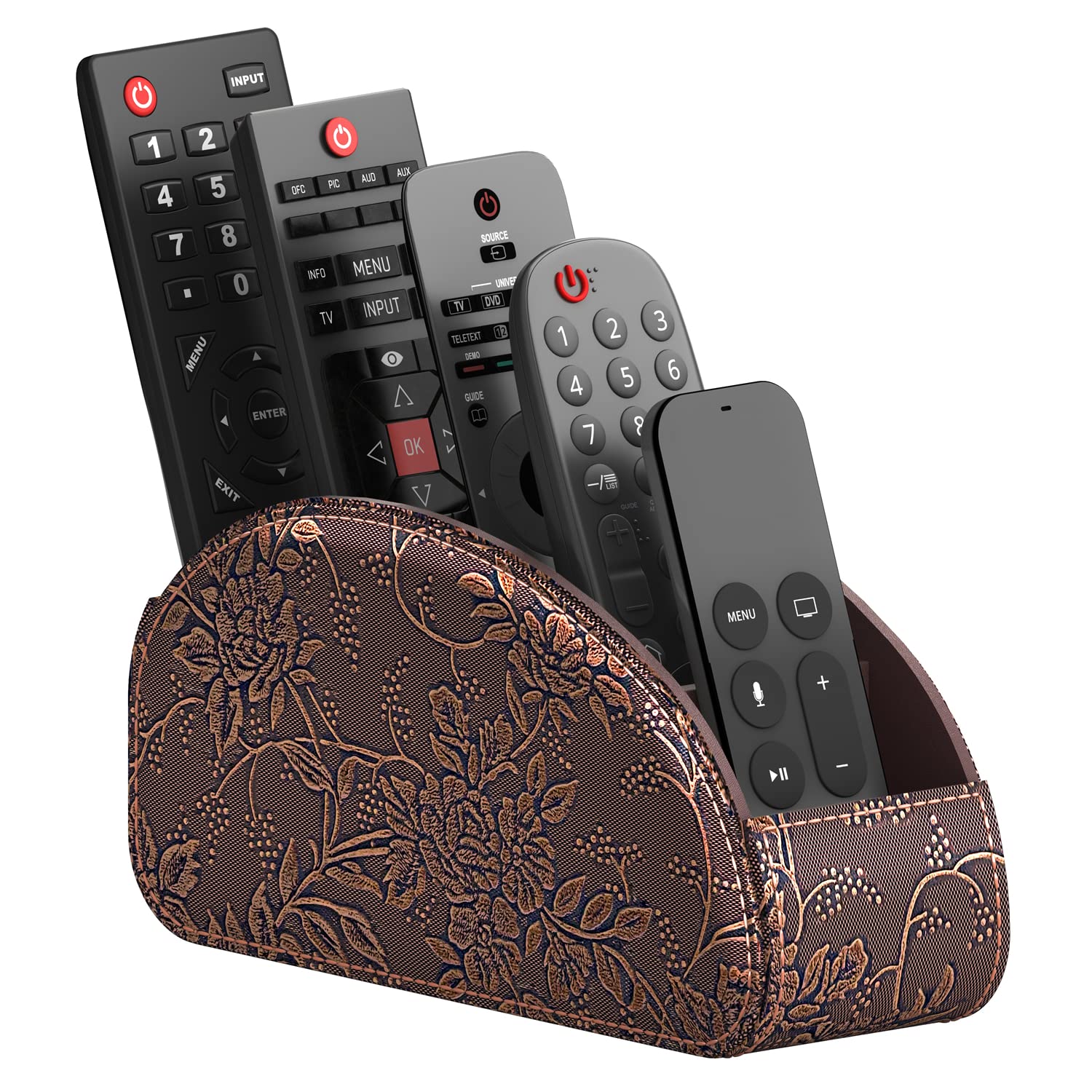 Remote Control Holder, Thipoten Faux Leather Caddy/storage/Tray for Remote Controllers, Reading Glasses, Office Supplies, Makeup Brushes, Perfect Space Saver for End Table/Nightstand/Office Desk