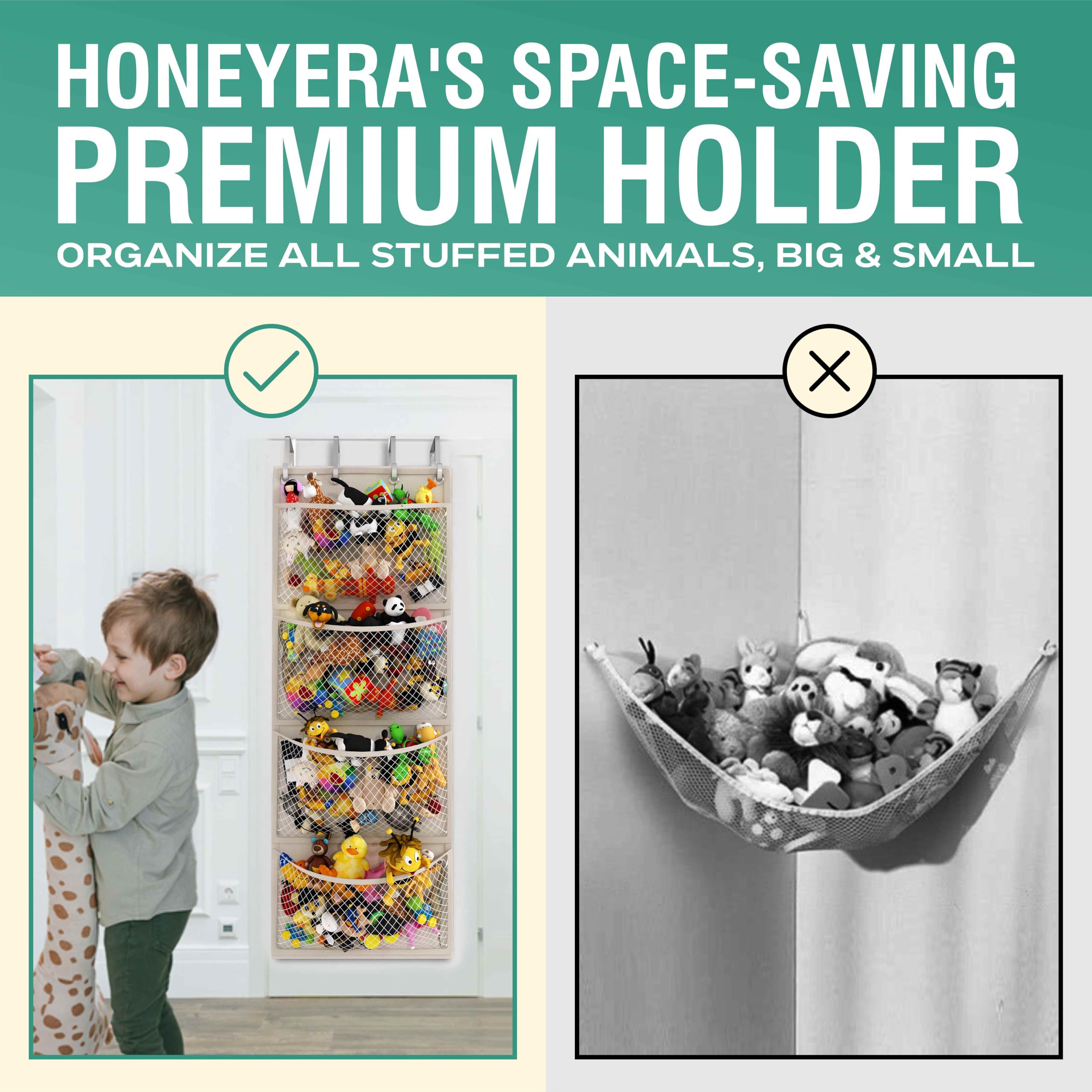 The Original Stuffed Animal Storage (Patent Pending) - Over Door Organizer for Stuffies, Baby Ideas Holder, Toy Plush/Hammock Hanging Storage Net Big Girls Toddler Large Bag Animals