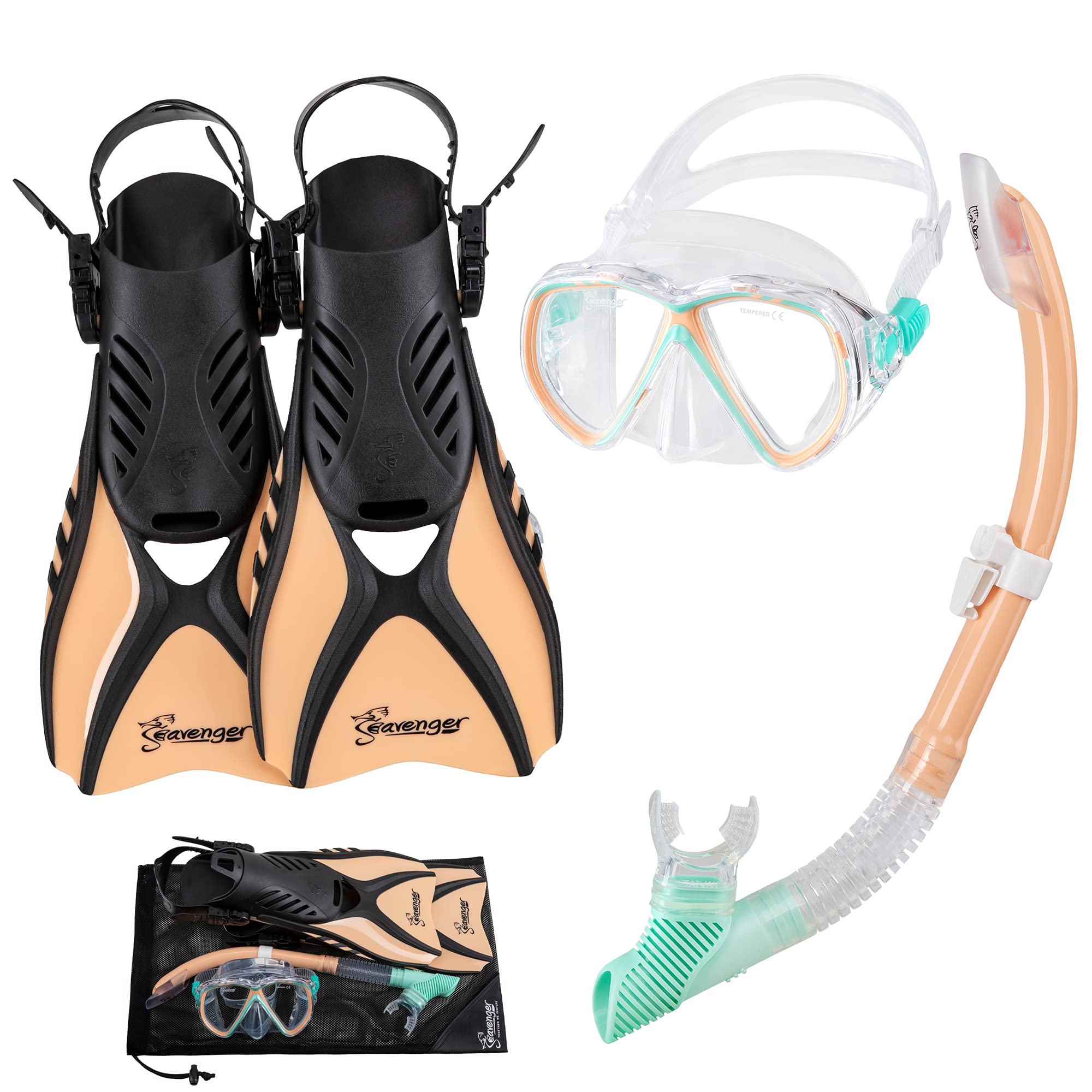 Seavenger Hanalei Anti-Fog 4-Piece Snorkeling Set (Mint Cream, Medium)