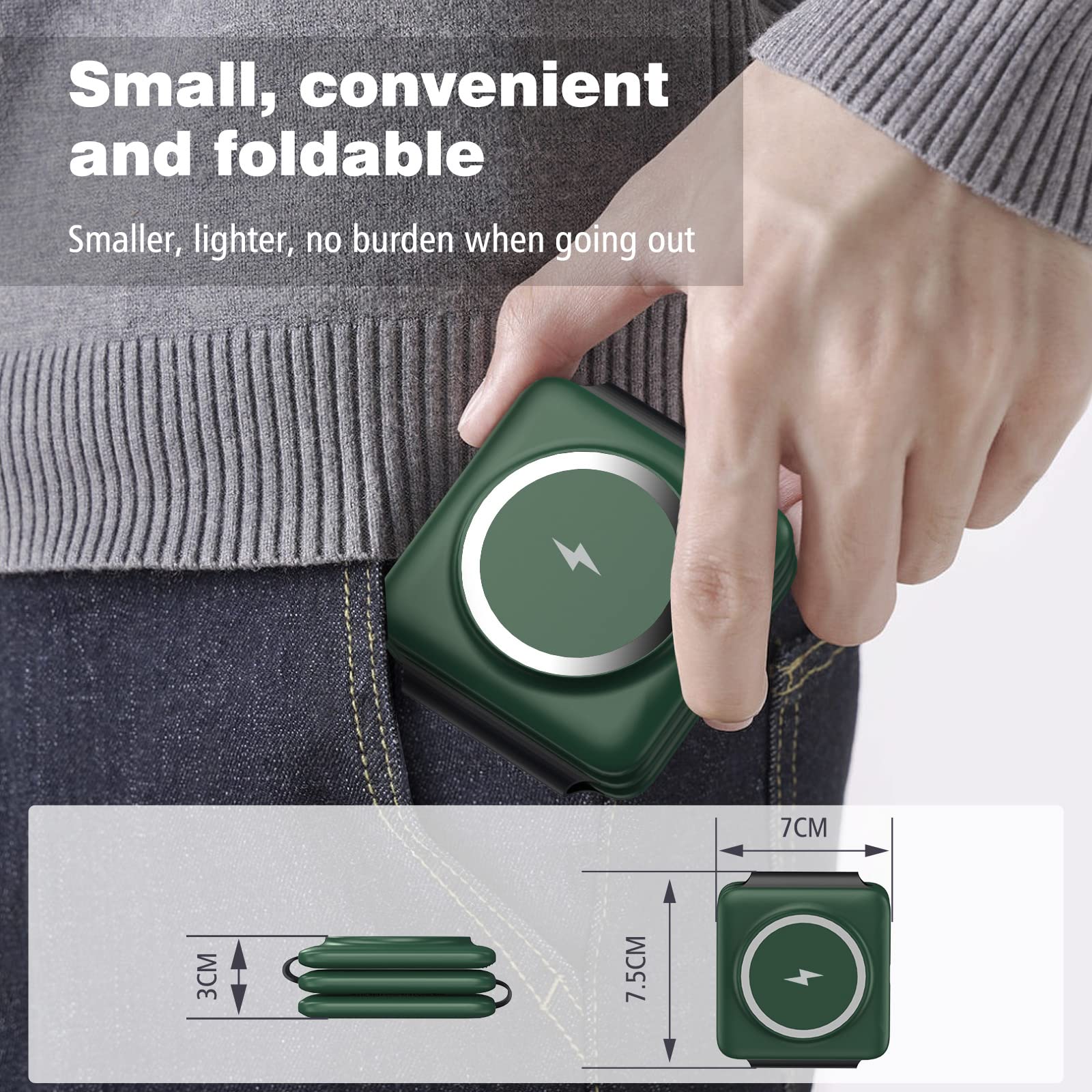 Iseyyox 3 in 1 Wireless Charger for iPhone - Foldable Charging Station Travel Charging Dock for iPhone 14 13 12 Pro Max Plus Watch & Airpods, Green (CW340)