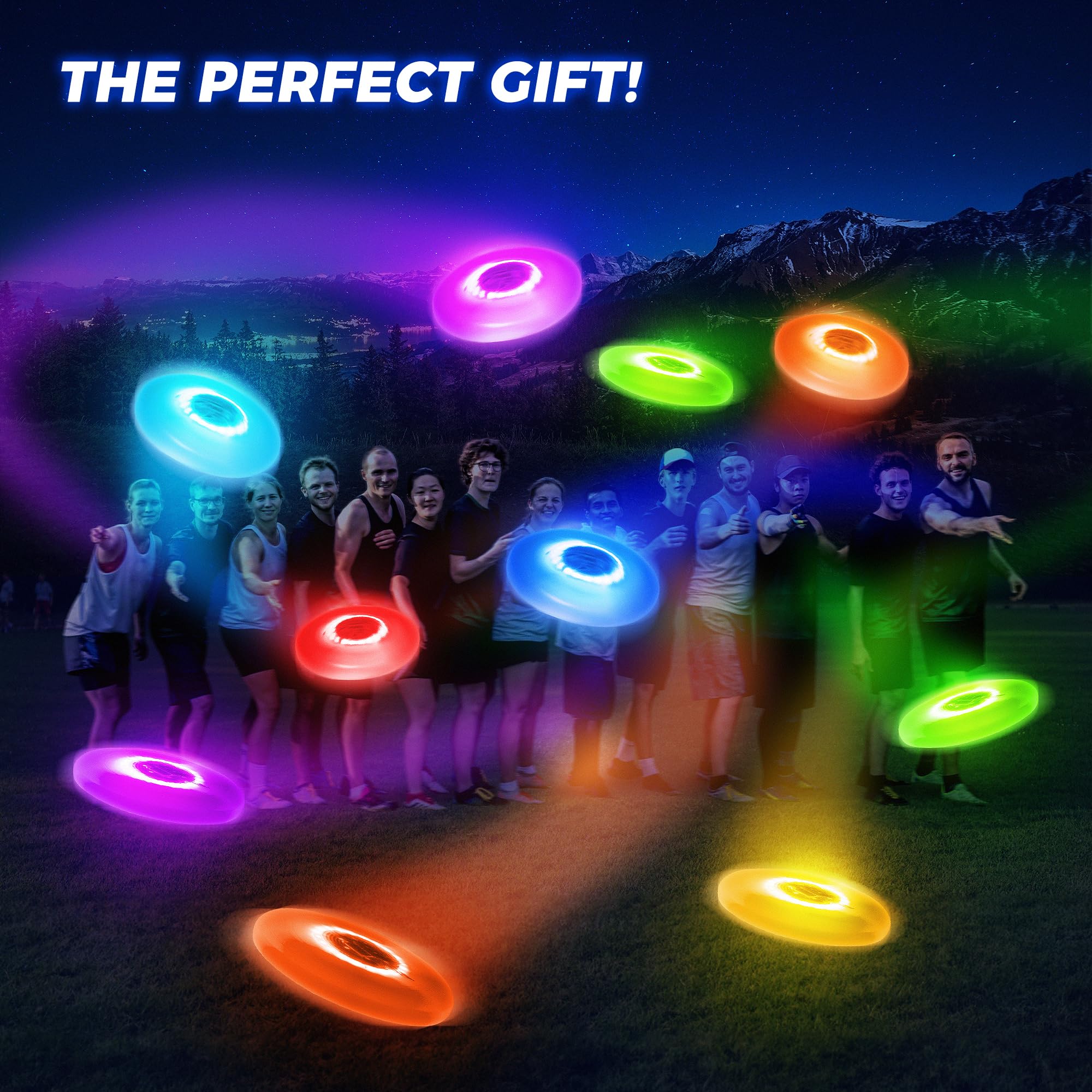 Fortikpo Glow in The Dark LED Flying Disc - 7 Dynamic Modes, 7 Colors, IP65 Waterproof, Perfect Birthday & Camping Gift for Men/Boys/Teens/Kids - Outdoor Games & Cool Toys, 175g