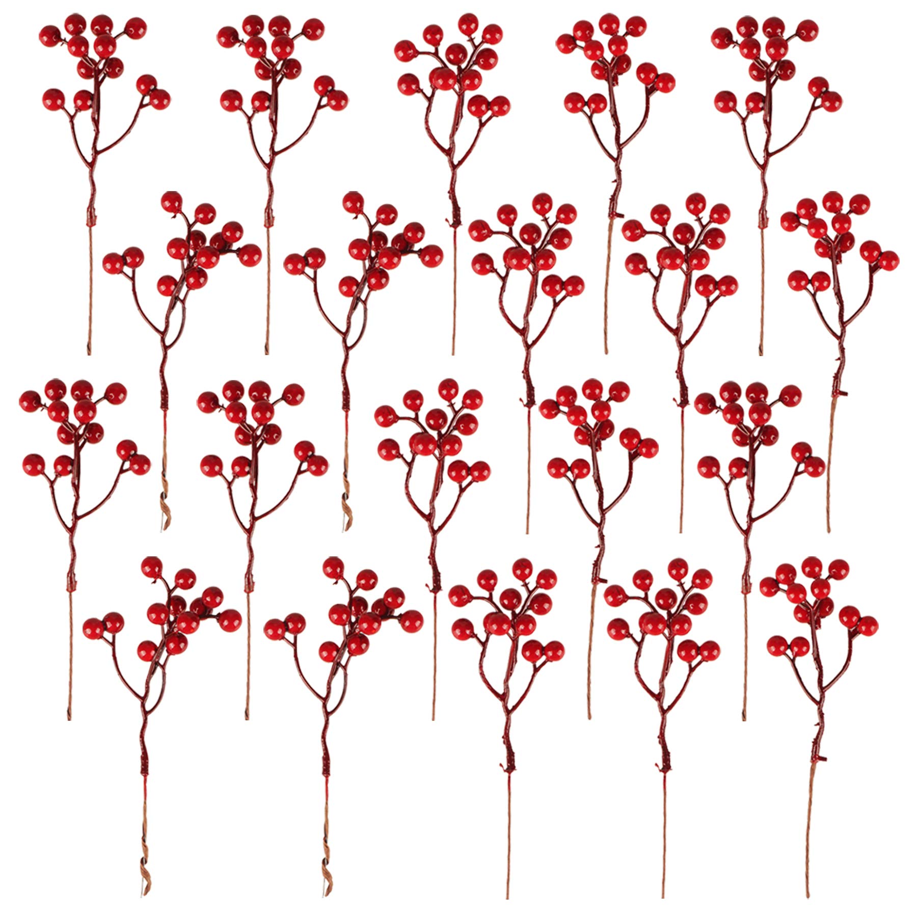 Fangoo 20 Pack 7 Inch Burgundy Red Berry Picks for Christmas Tree Branches Decorations for Home Holly Berries for Crafts Winter Holiday Wedding Decor