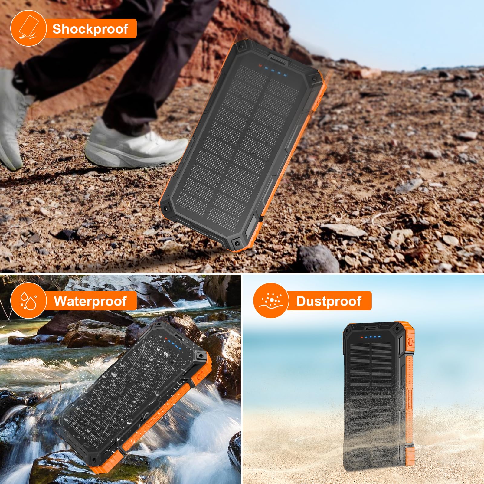 Saraupup 𝟮𝟬𝟮𝟰 𝙐𝙥𝙜𝙧𝙖𝙙𝙚 Solar-Charger-Power-Bank-49800mAh Wireless Portable Phone Charger, 𝗣𝗗𝟭𝟴𝗪 𝐐𝐂𝟑.𝟎 Fast Charging Built in 4 Cables with USB C 6 Outputs & 2 Inputs for Cell Phone