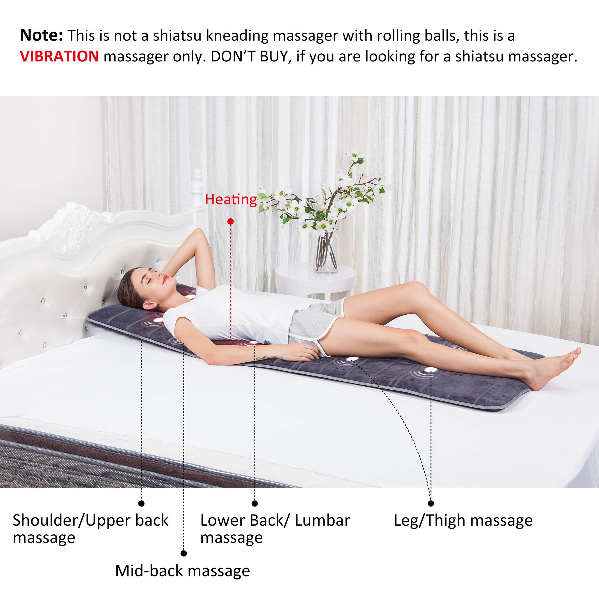 COMFIER Full Body Massage Mat Pad with Heat, Chair Pad with 10 Vibration Motors & 2 Therapy Heating Pad with Auto Shut Off, Heated Massage Mattress Pad for Back