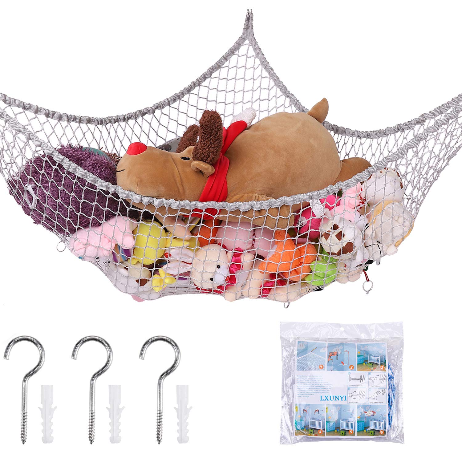 Stuffed Animal Hammock, Toy Hammock, LXUNYI Extra Large Mesh Toy Net Giant Baby Kids Children Stuff animals Hammocks Wall Corner Hanging Storage Net Organizer