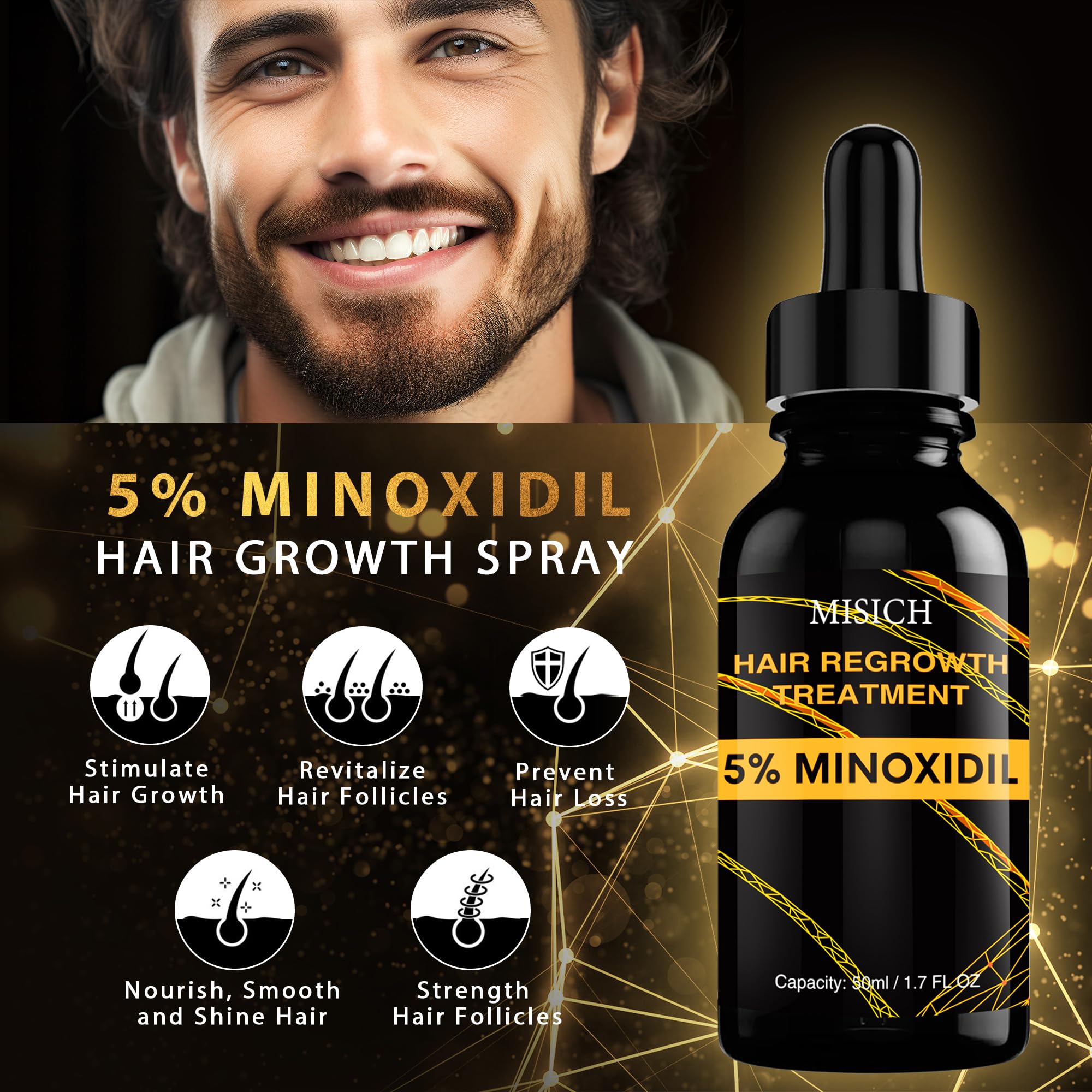 5% Minoxidil for Men and Women, Biotin Hair Growth Serum Oil, Natural Hair Loss Regrowth Treatment for Thicker, Fuller Hair 50ml