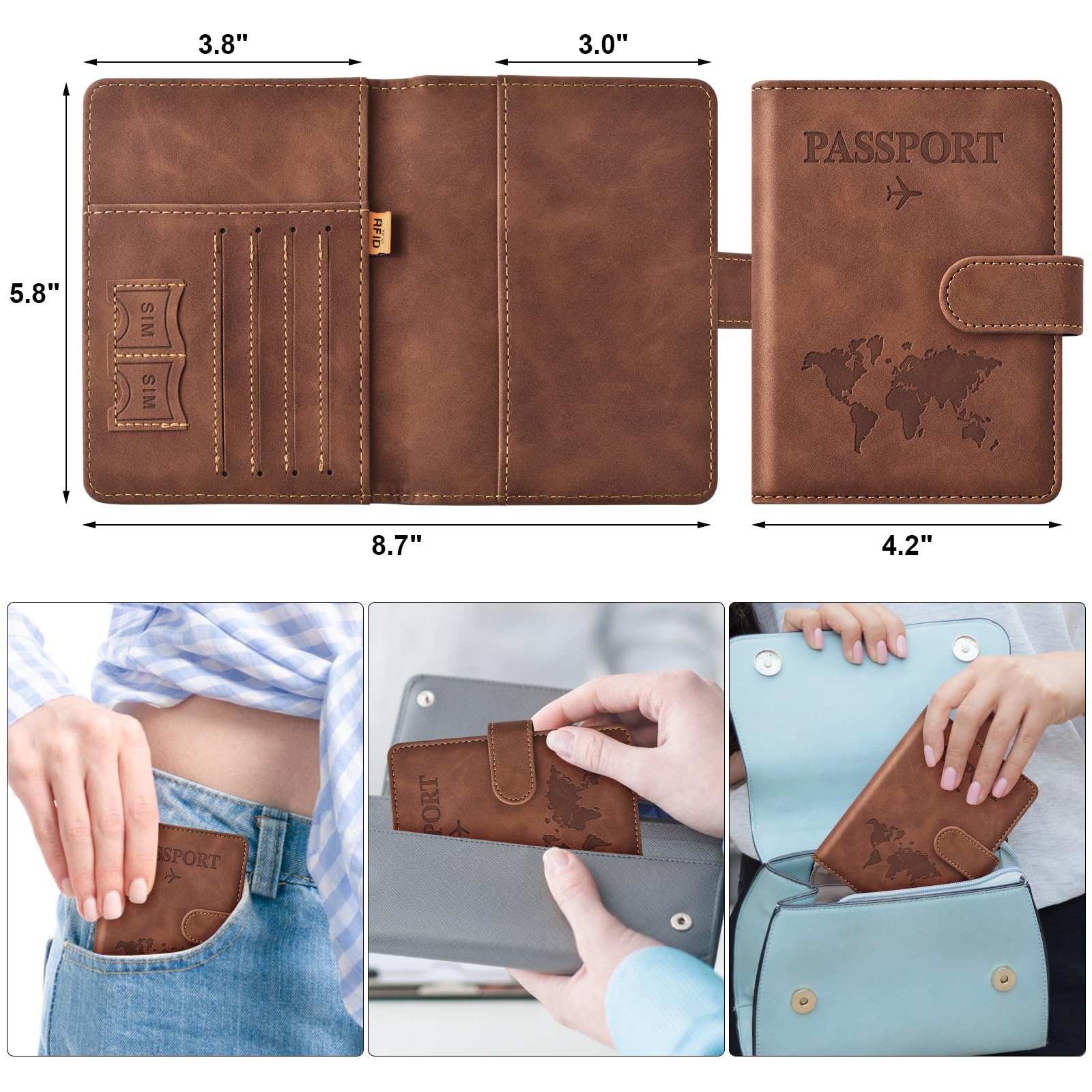 Eoehro Passport Holder for Travel Essentials, Passport Wallet Cover Case for Travel Must Haves Accessories,Passport Book Holders for Women and Men(brown)