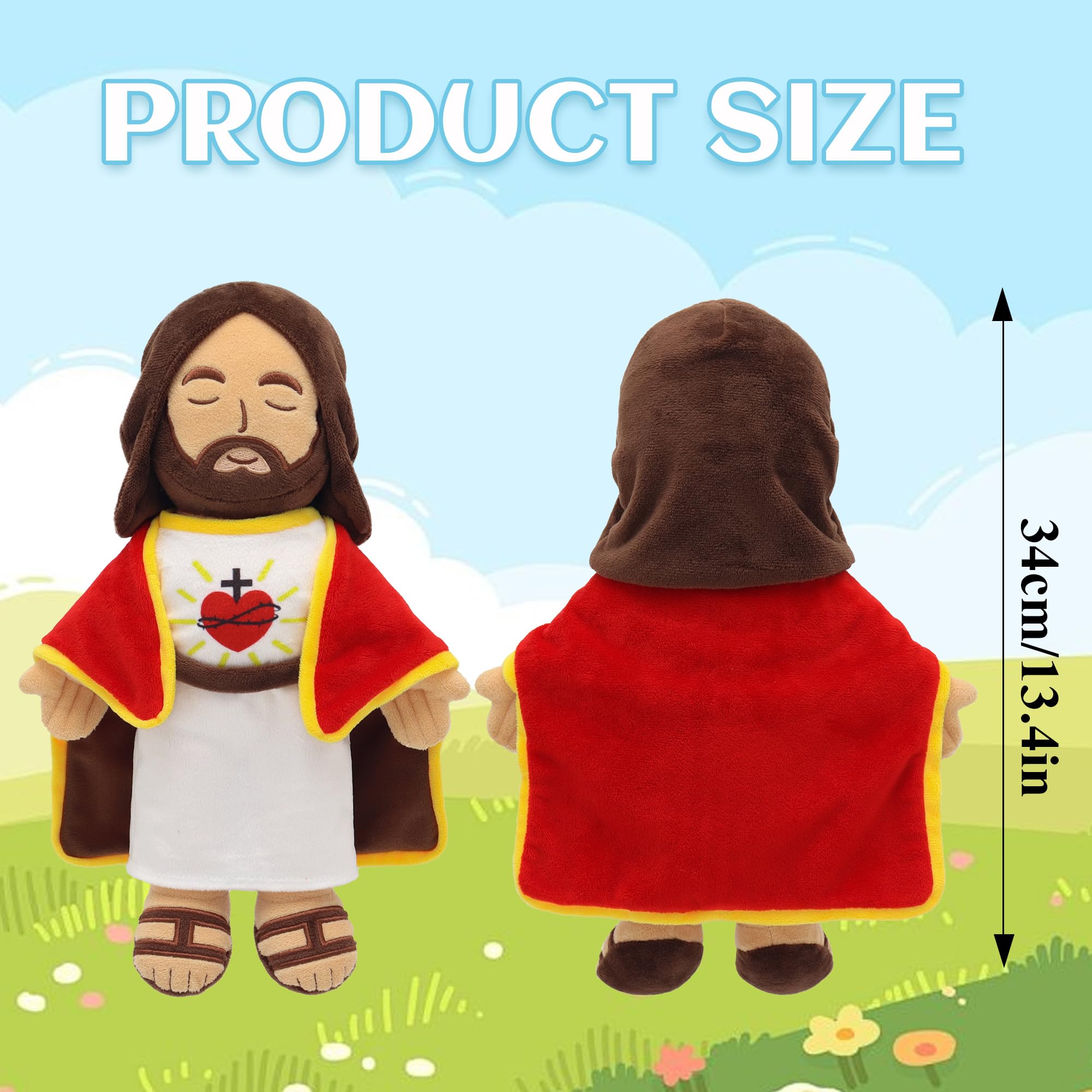 Yelakey 13.4" Jesus Plush Doll for Kids Jesus Plushie with Red Gold-Trimmed Shawl Christian Religious Gift Decoration for Christening Easter (Brown)