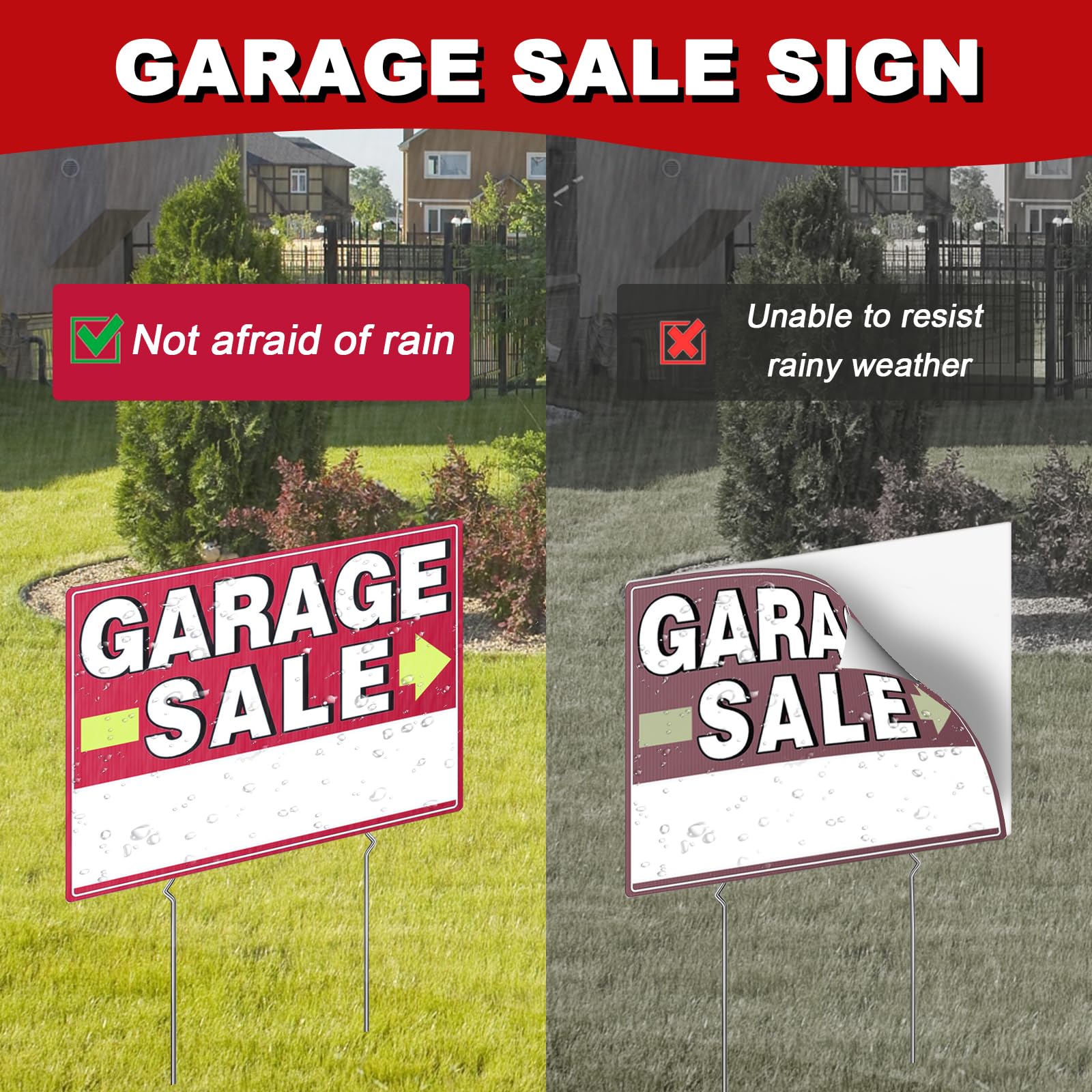 Garage Sale Sign, 6 Pcs 17" x 13" Garage Sale Signs with Stakes Yard Sale Signs with Stakes Weather-proof Garage Sale Sign with Arrow Metal Stakes for Outdoor Estate (Double Side)