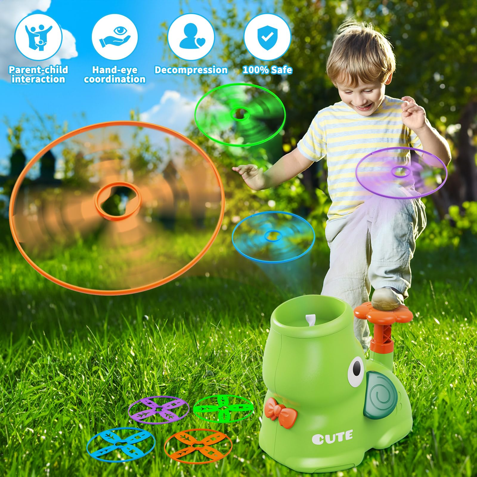 CPSYUB Outdoor Stomp Flying Disc Launcher Toys for Kids Ages 3 4 5 6 7 8 9 10, Elephant Butterfly Catching Game, Outside Yard Activities Chasing Toy, Outdoor Birthday for 3-8 Year Old Boys Girls