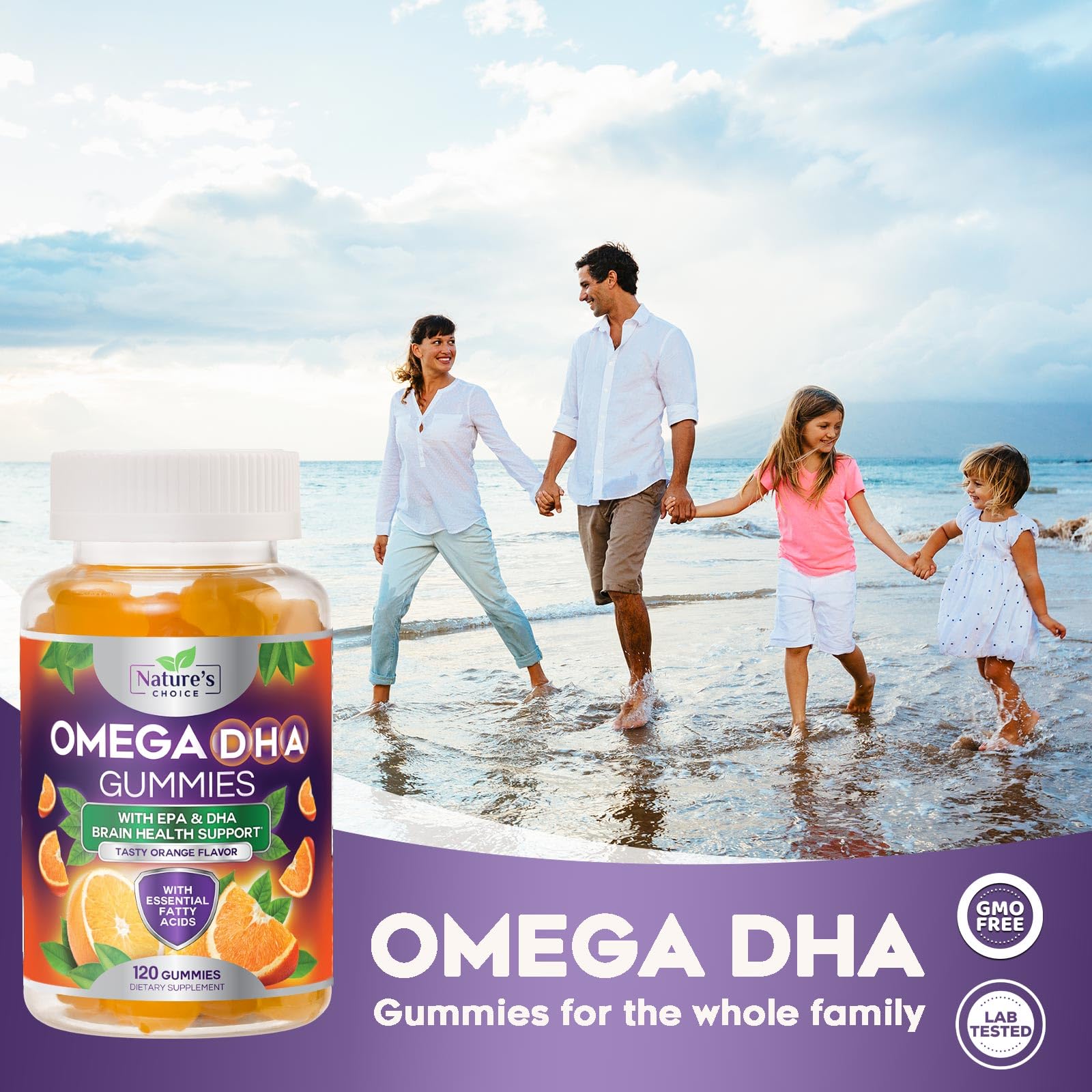 Omega 3 Fish Oil Gummies - Triple Strength Omega 3 Fish Oil Gummy Vitamins with High Absorption EPA & DHA Fatty Acids, Burpless Fish Oil Supplement, Nature's Heart Health, Orange Flavor - 120 Gummies