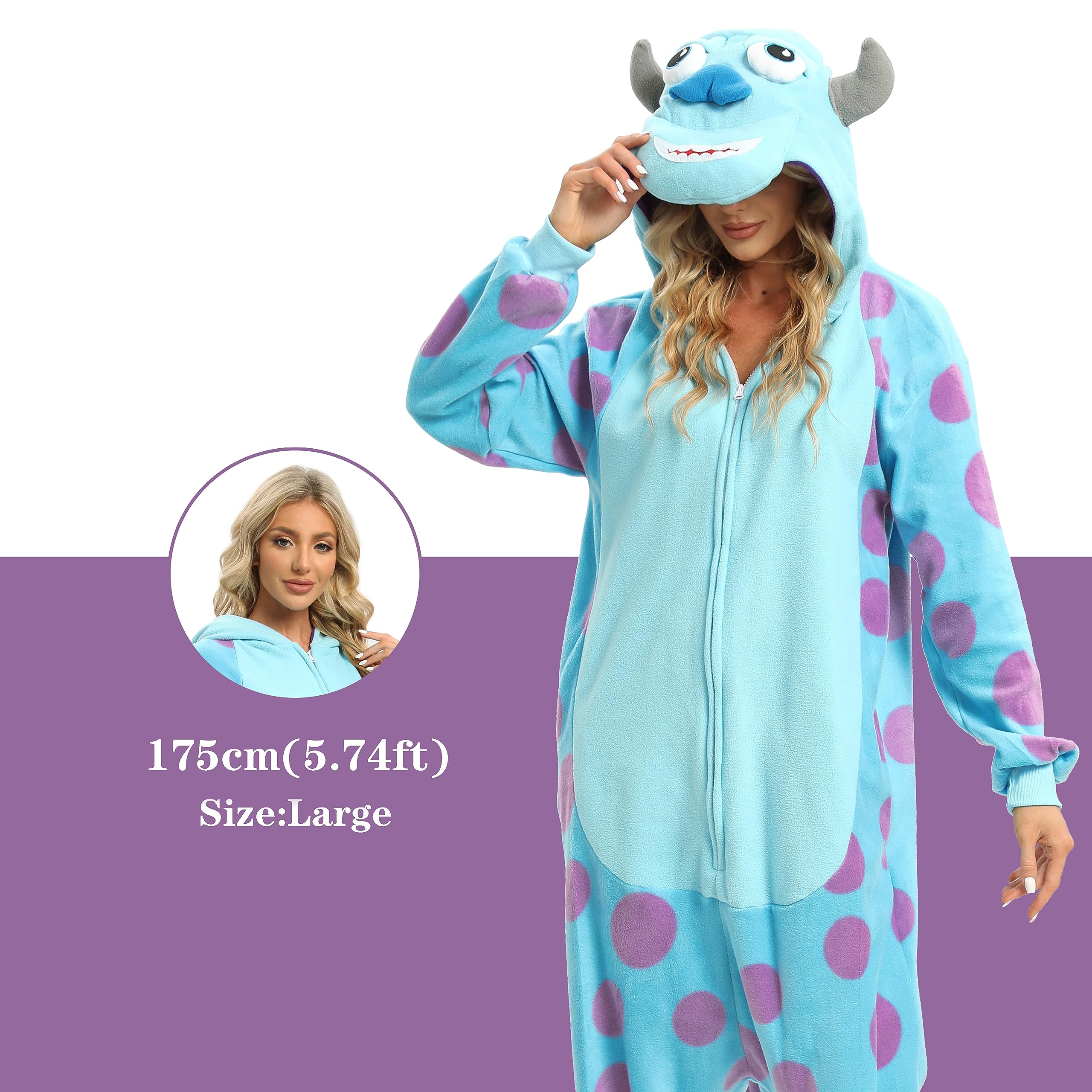 NAITOKE Adult Animal Onesie Halloween Costume Cosplay One-Piece Pajamas Women Man Teens Blue Purple
