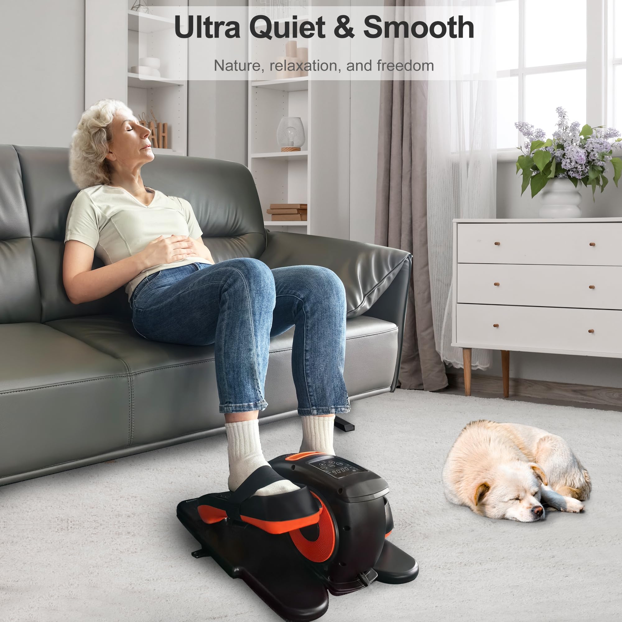 Mysuntown Under Desk Elliptical for Home, Leg Exerciser While Sitting for Seniors Fully Assembled, Ellipse Leg Exerciser with 12 Adjustable Speeds & Remote Control & Pedals Straps