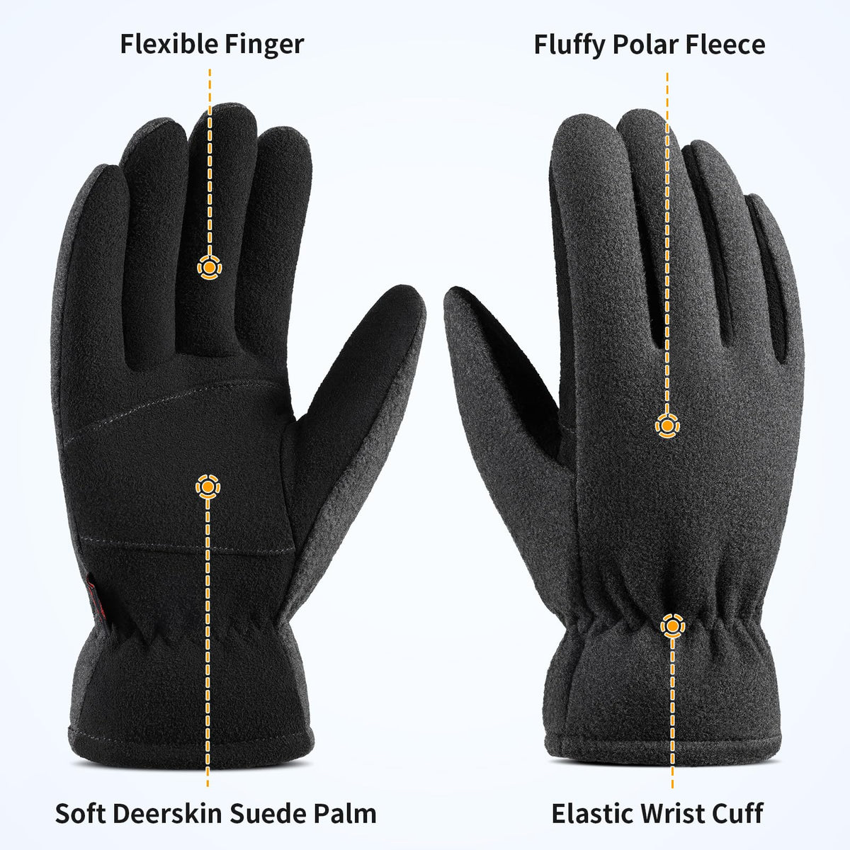 OZERO Winter Gloves, -20°F(-29℃) Cold Proof Thermal Work Glove - Deerskin Suede Leather Palm and Polar Fleece Back with Heatlok Insulated Cotton - Hands Warm in Cold Weather for Women and Men