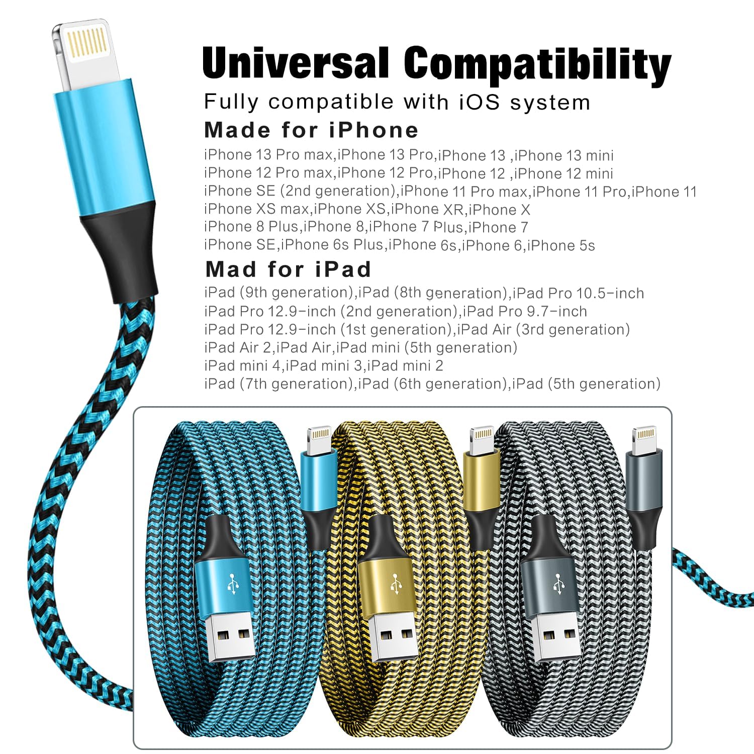 SHUSEL for iPhone Charger 3 Pack 6FT USB Lightning Cable MFi Certified Fast Charging Nylon Braided for iPhone Charger Cord Compatible with iPhone 14 Plus 14 pro max 13 12 11 XS X XR 8 Plus 7 6 SE 5s