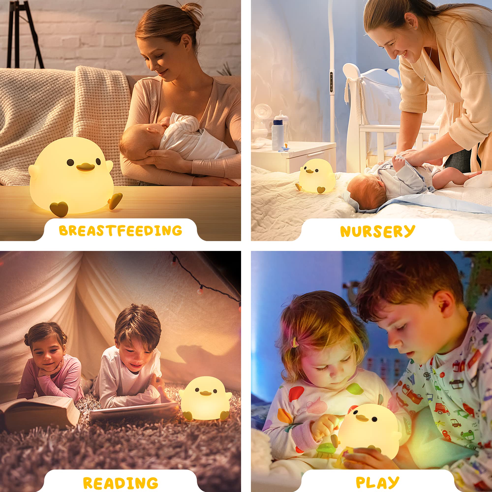 UNEEDE LED Cute Bean Duck Night Light, DoDo Duck Silicone Nursery Night Light Rechargeable Table Lamp Bedside Lamp with Touch Sensor for Bedrooms, Living Room