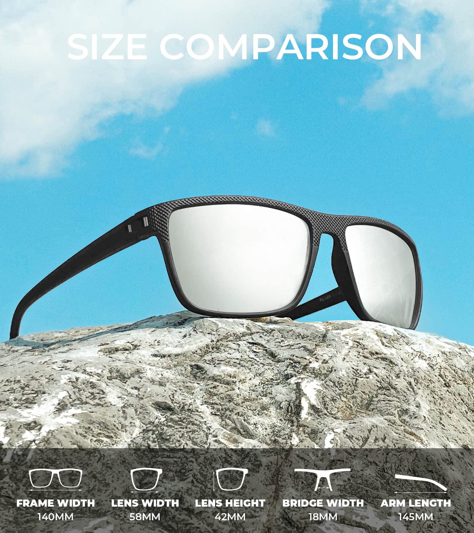 KALIYADI Polarized Sunglasses Men, Lightweight Mens Sunglasses Polarized UV Protection Driving Fishing Golf (Black/Ice Blue/Silvery)