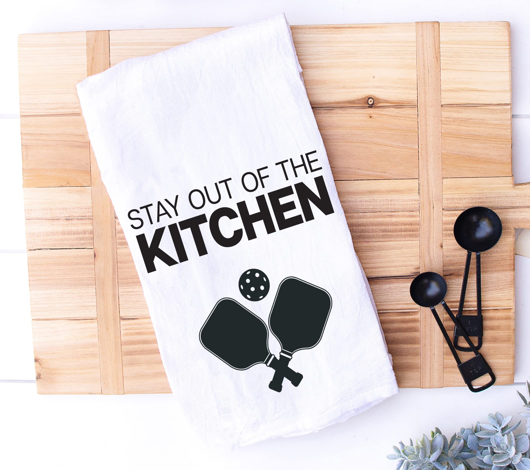 Funny Kitchen Towel - Stay out of the Kitchen Pickleball Dish Cloth - Gift for Him or Her - Pickle Ball Gift - Retirement - Christmas - Mothers Day - Fathers Day - Birthday (Stay Out of the Kitchen)