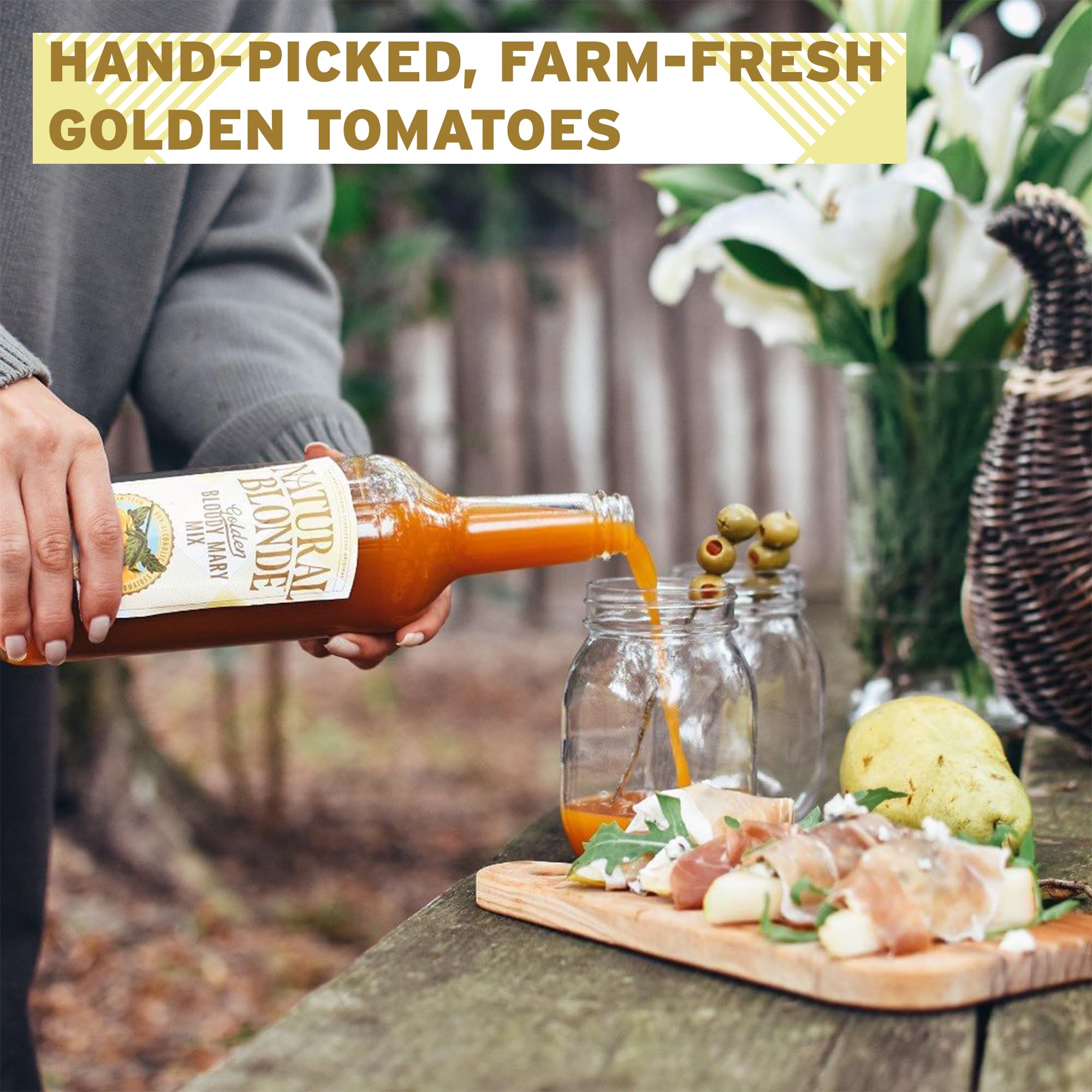 Natural Blonde Spicy Golden Bloody Mary Mix - All-Natural Cocktail Mixer with Hand-Picked Golden Tomatoes - Low Sodium, Low Calorie, Gluten Free - 50 Fl Oz (2 Pack)