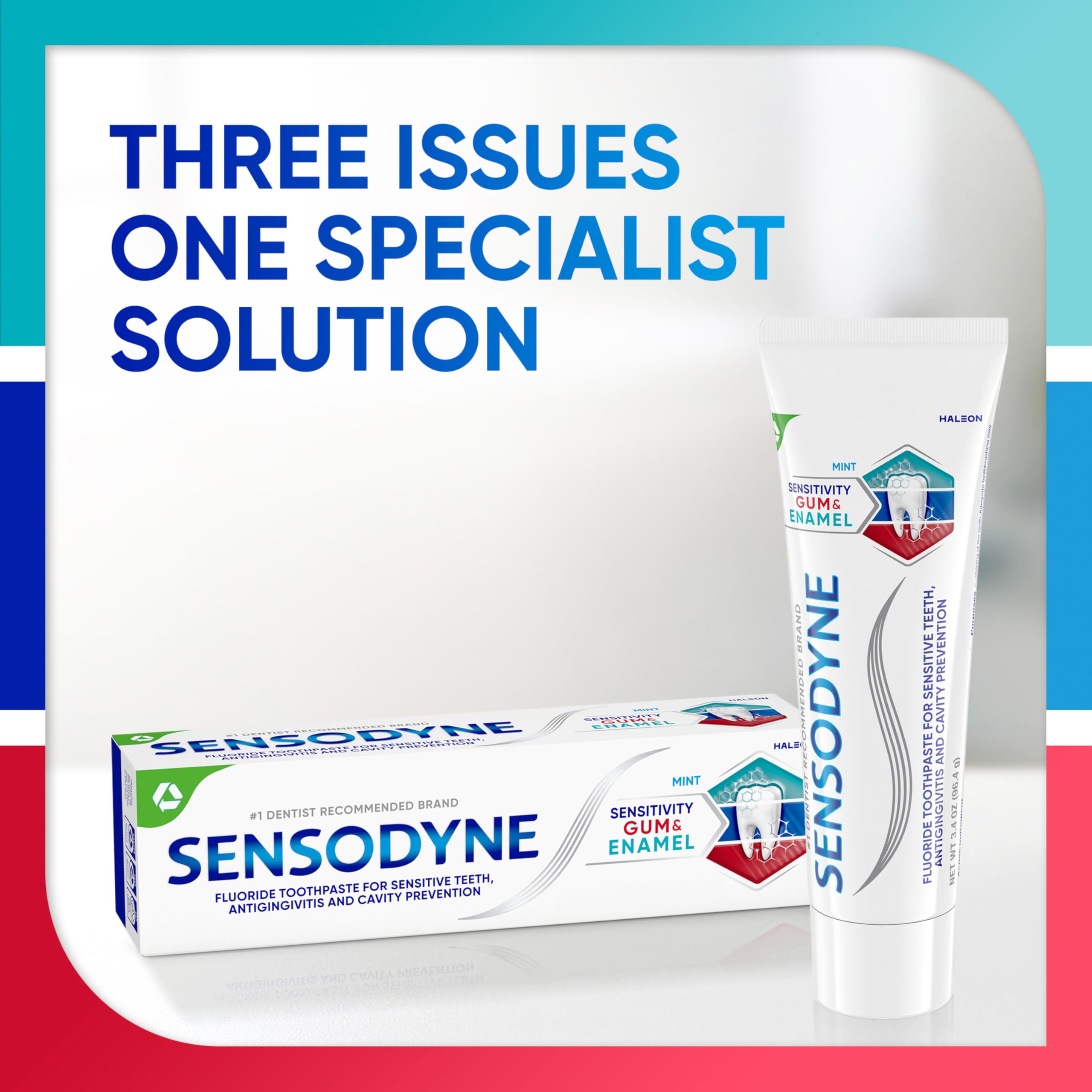 Sensodyne Toothpaste Sensitivity Gum and Enamel, Triple Protection, Refreshing Fluoride Toothpaste, Mint Flavor - 3.4 Ounces x 3