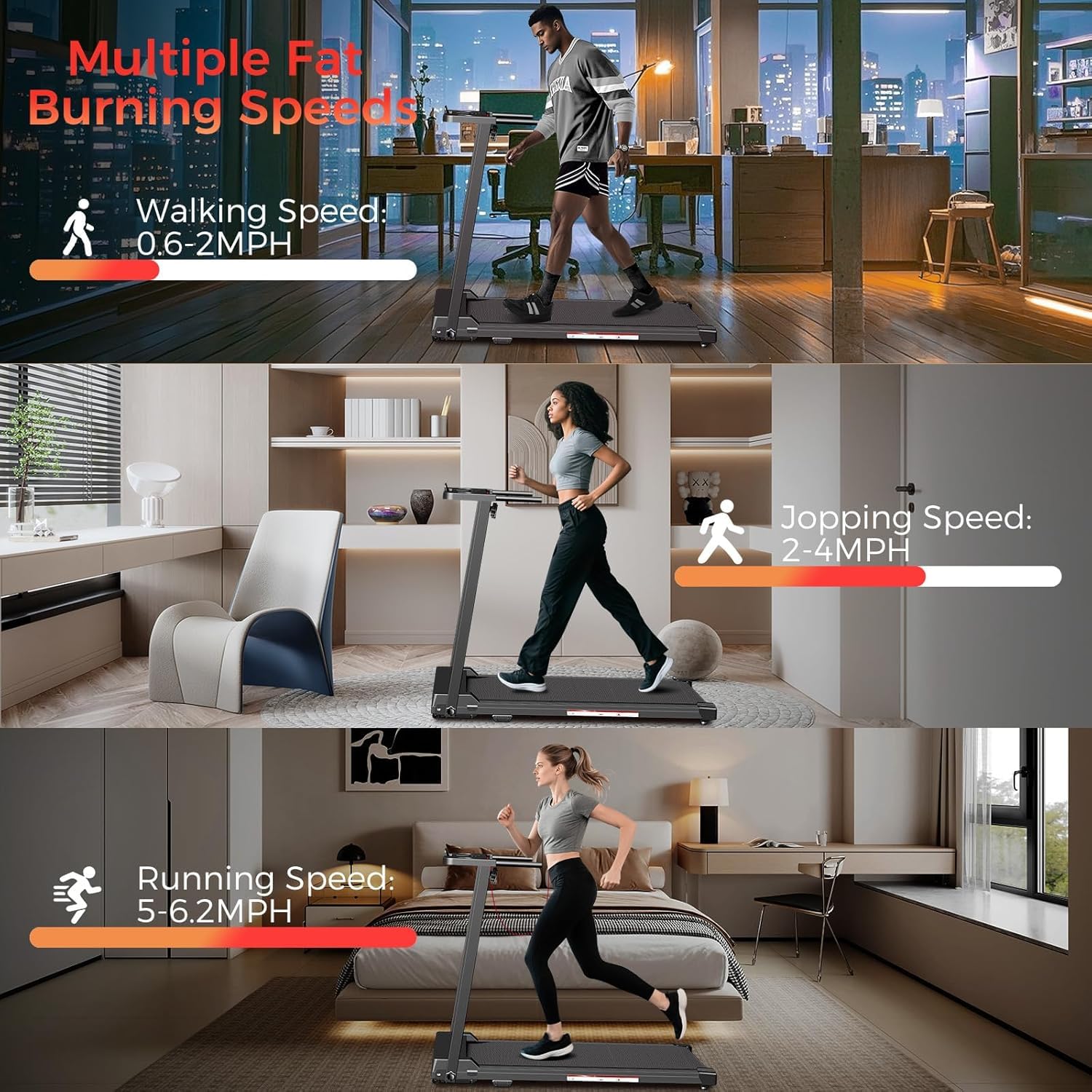 ApexNexus Treadmill with Handles, Portable Small Treadmills for Home and Office, 3.0HP Folding Walking Pad with 300 lbs Capacity, Cup Holder, LED Display and 12 Preset Programs