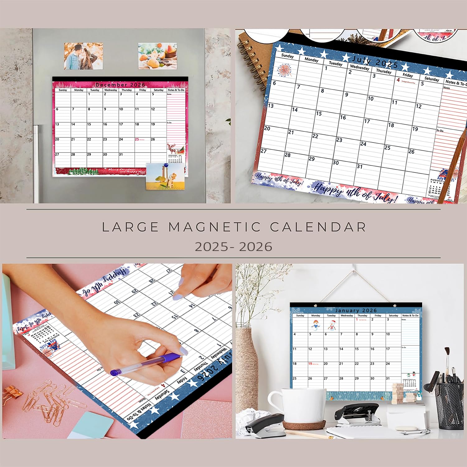 Magnetic Calendar 2025-2026 for Fridge, 17x12 Inches, Large, Schedule Planner Refrigerator, Monthly, July 2025- December 2026, 18 Months