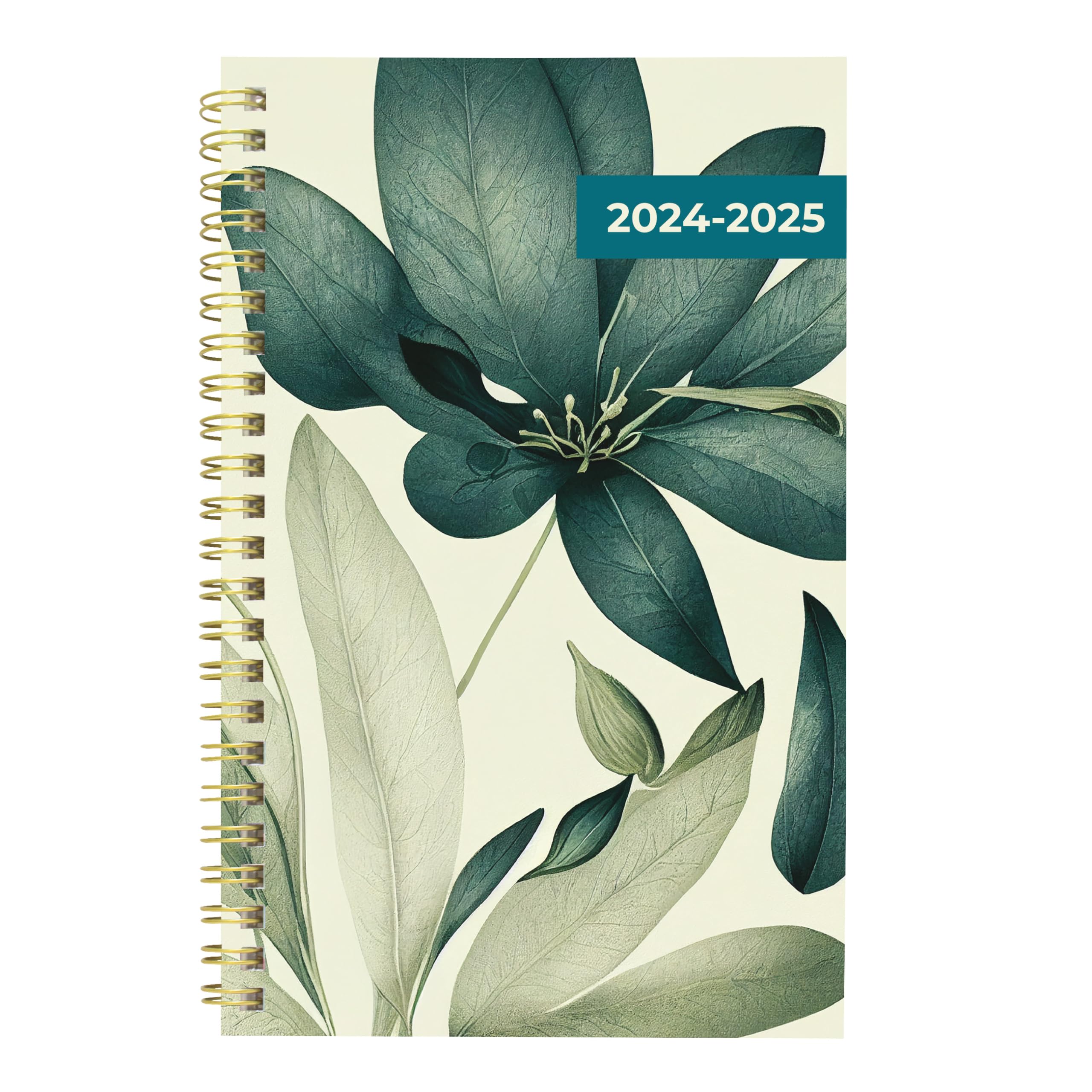 Blueline® Essential Academic Weekly/Monthly Planner, 13 Months, July 2024 to July 2025, Gold Twin-Wire Binding, Poly Cover, 8" x 5", Foliage Design, Green (CA114PI.01-25)