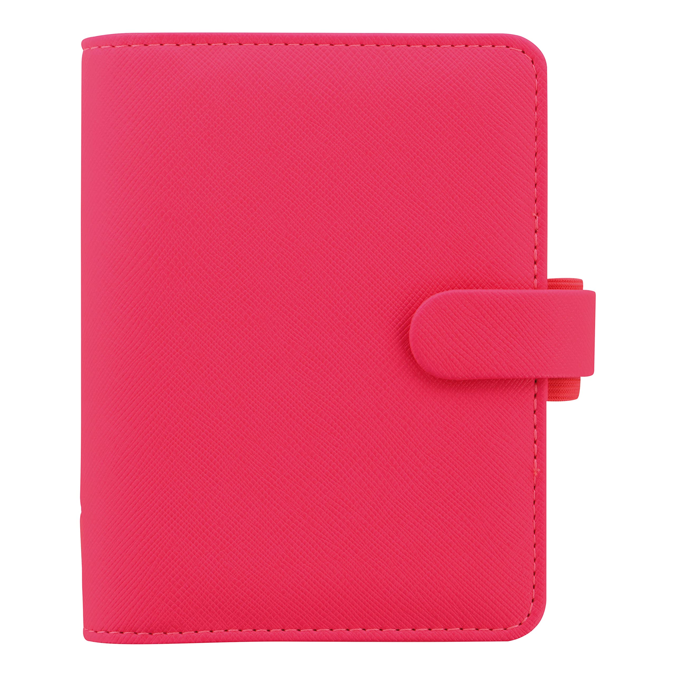 Filofax Saffiano Fluoro Organizer, Pocket Size, Fluoro Pink - Cross-Grain, Leather-Look, Six Rings, Week-to-View Calendar Diary, Multilingual, 2024 (C028752-24)