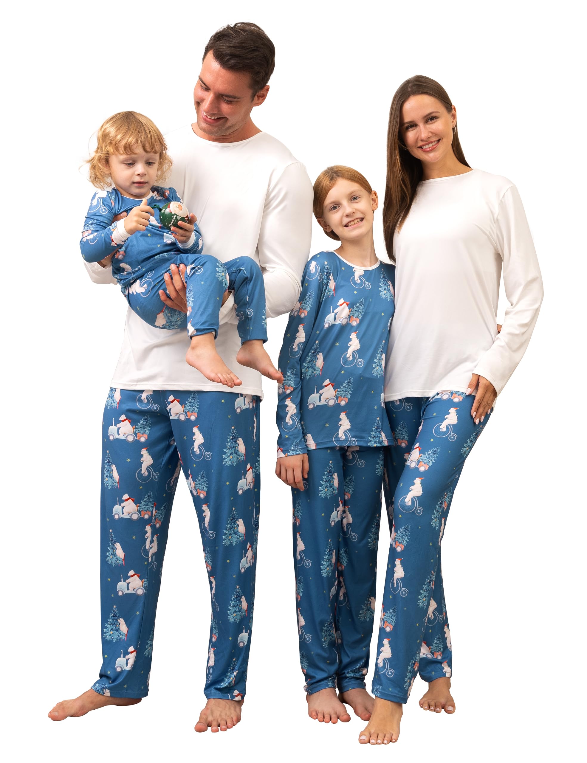 SUNNYBUY Christmas Pajamas Matching Sets, Holiday Family PJS Xmas Jammies for Couples, Driving Polar Bear 4T-90