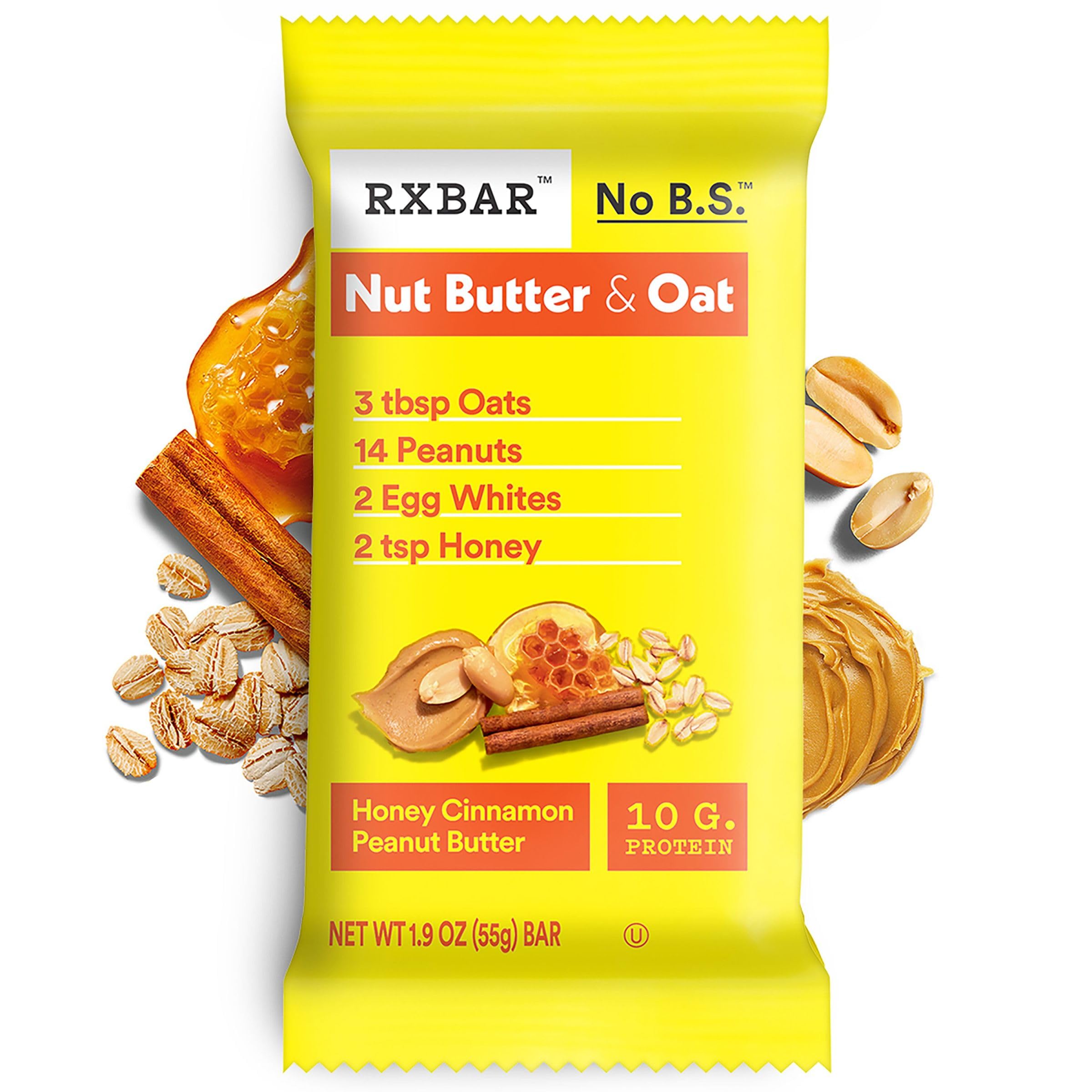 RXBAR Nut Butter and Oat Protein Bars, Protein Snacks, Snack Bars, Honey Cinnamon Peanut Butter, 23.2oz Box (12 Bars)